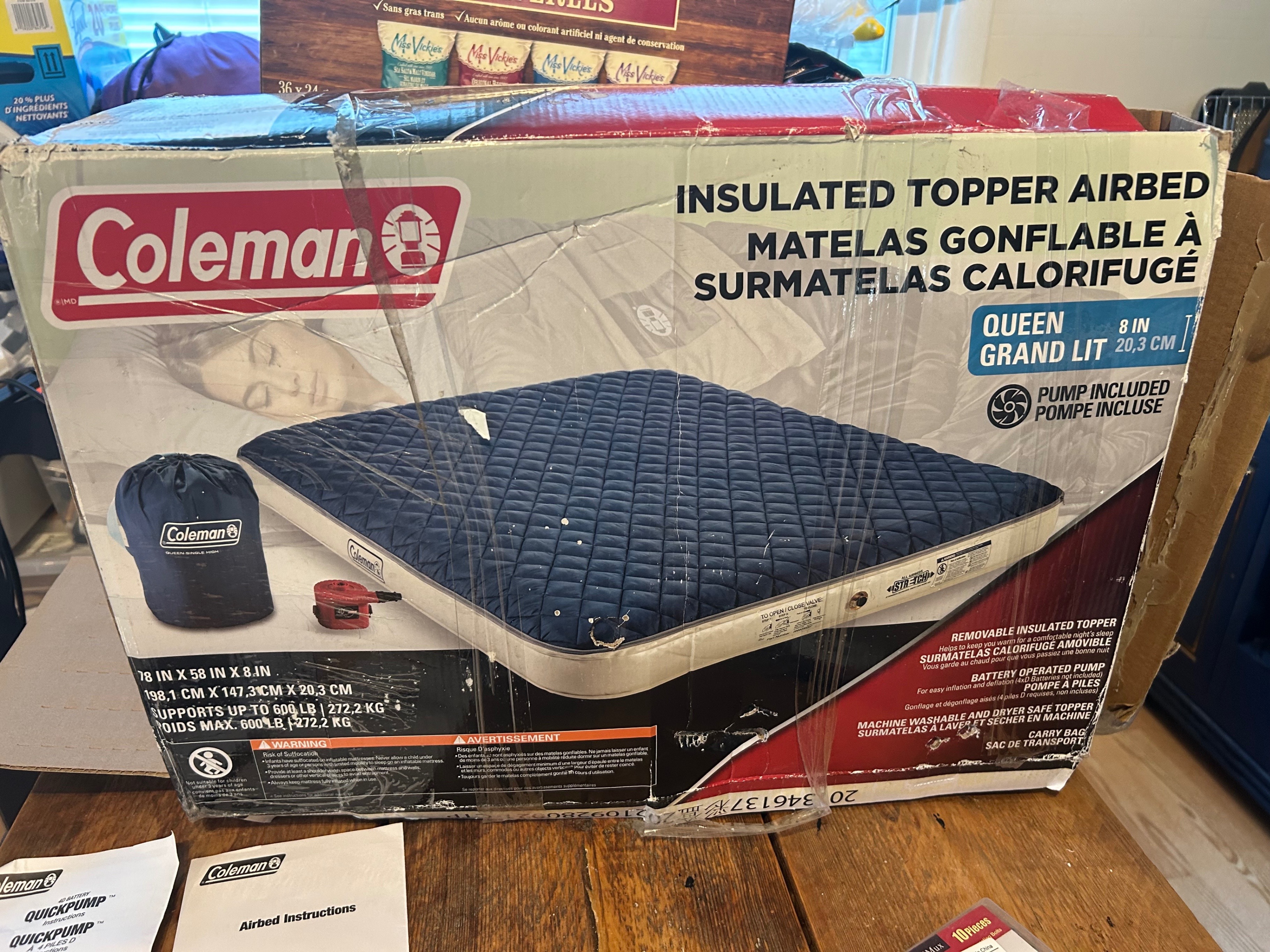 Coleman Insulated Topper Airbed - Queen Size, 8in, Pump included