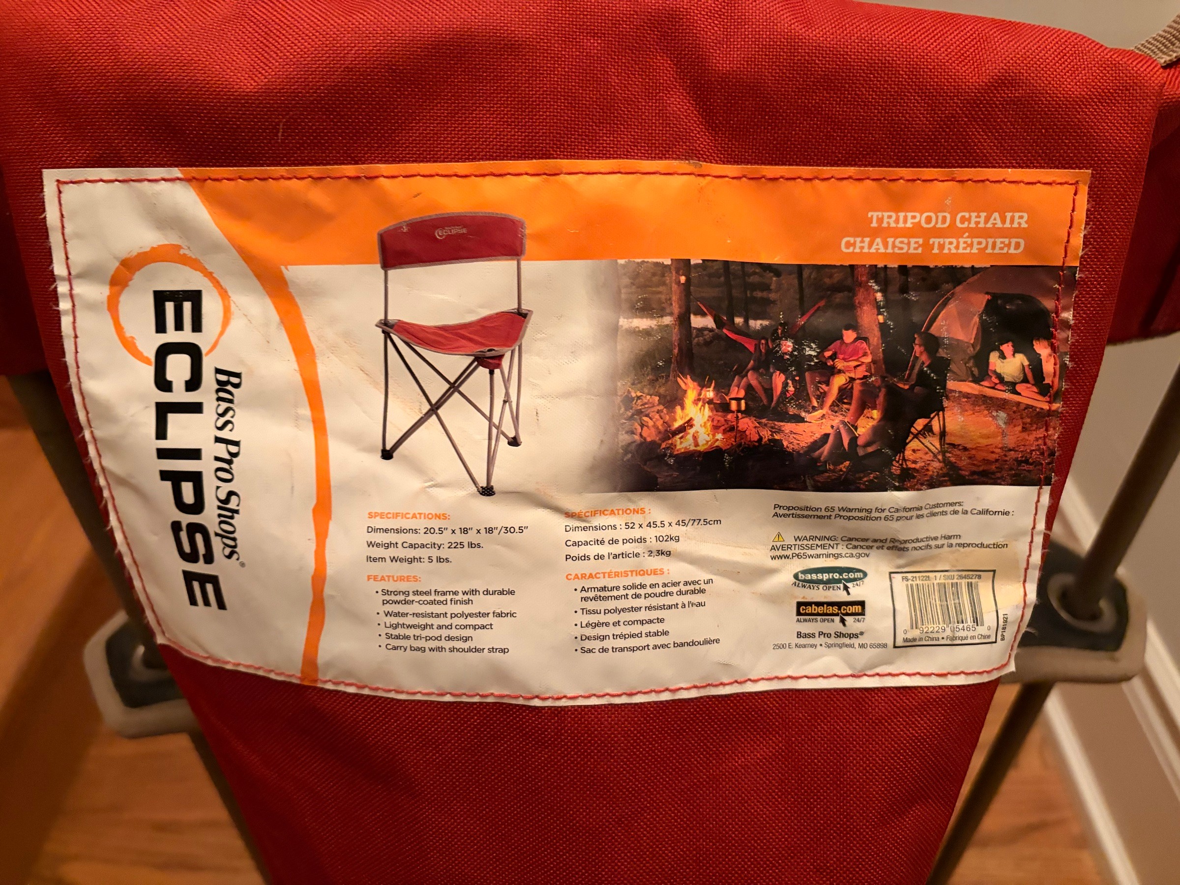 Bass Pro Shops Eclipse tripod camp chair (red, w/ backrest) - photo 3