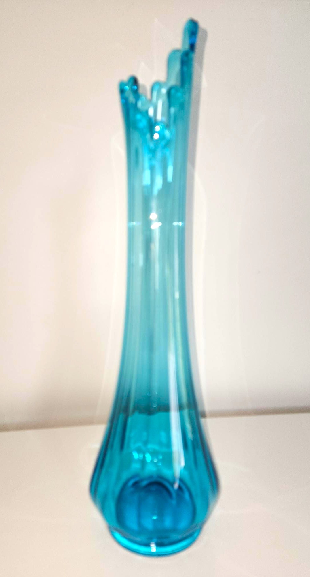 MCM Peacock Blue Swung Glass Vase Fat Bottom Ribbed 18.5" - photo 3