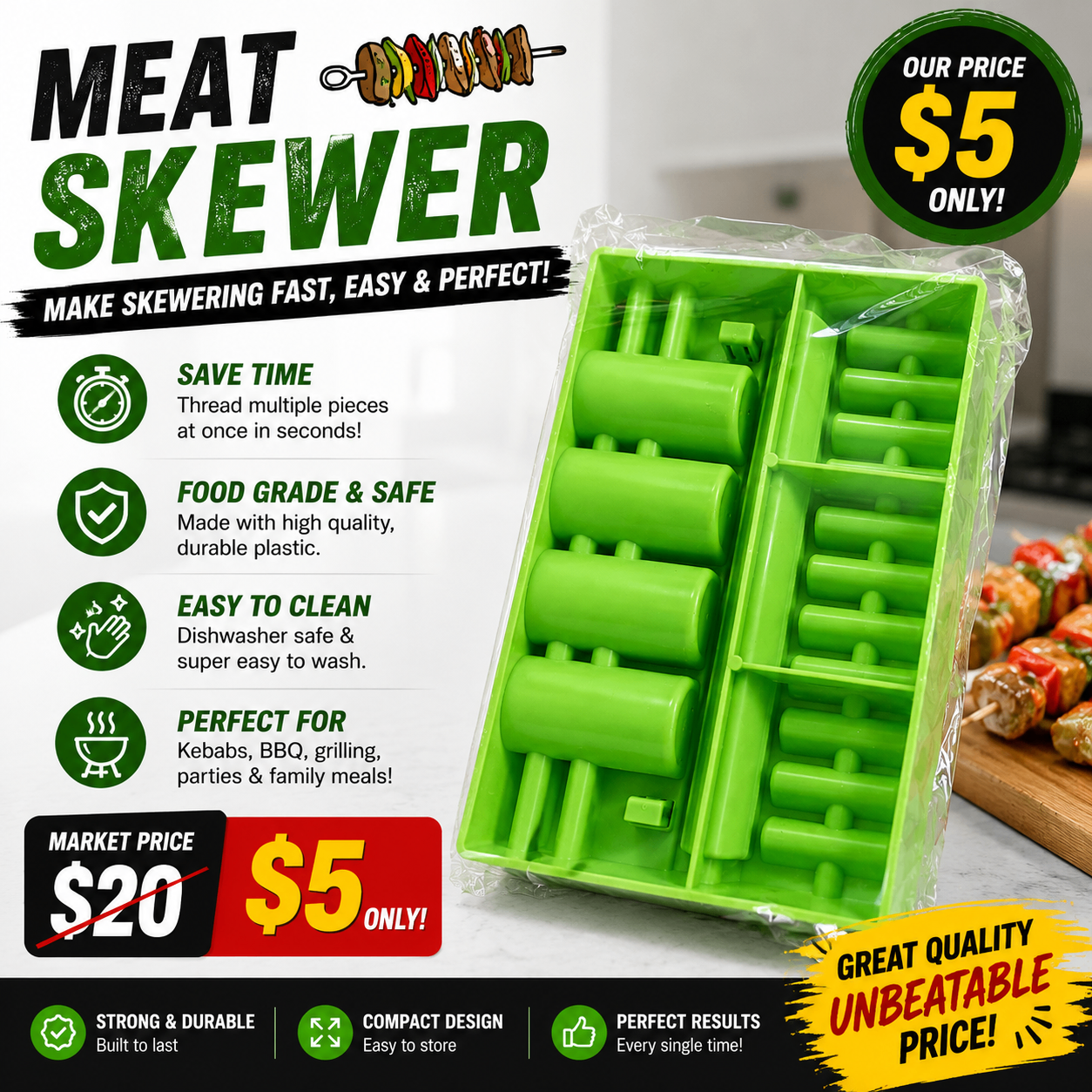 BBQ Meat Skewer Maker | Kebab Skewer Tool | Retail $20 | Only $5 - photo 3