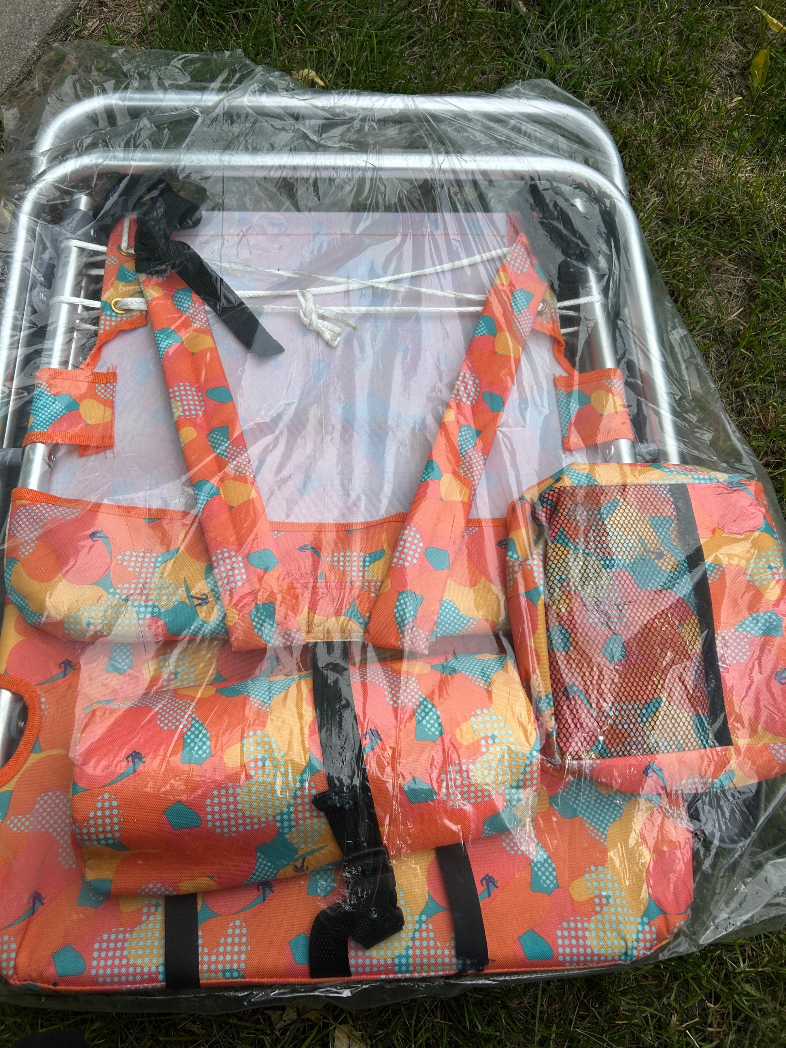 Set of Beach Chairs, Vintage Orange/Teal Pattern - photo 3