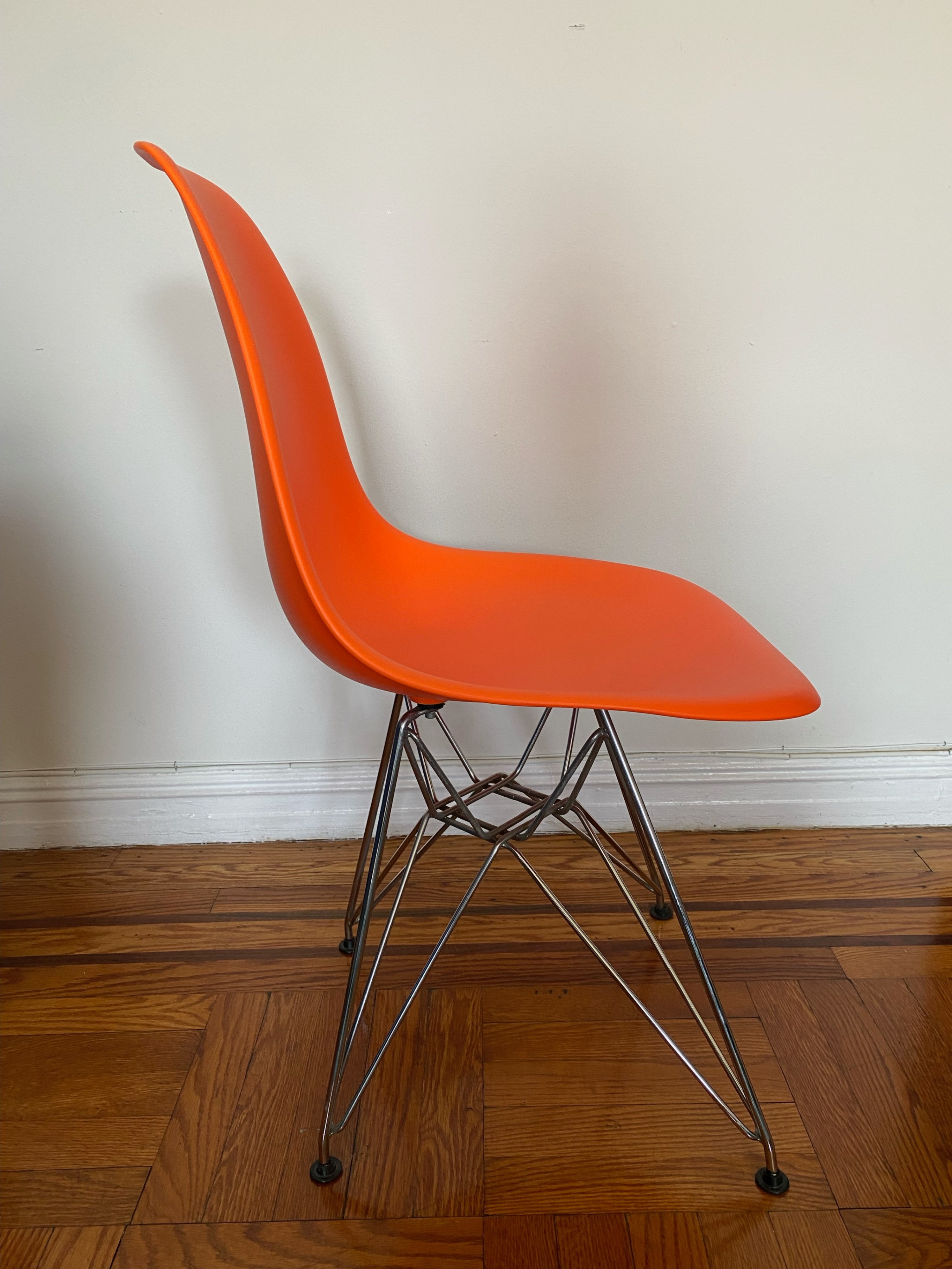Two Orange Eames-Style Chairs with Chrome Eiffel Base - photo 4