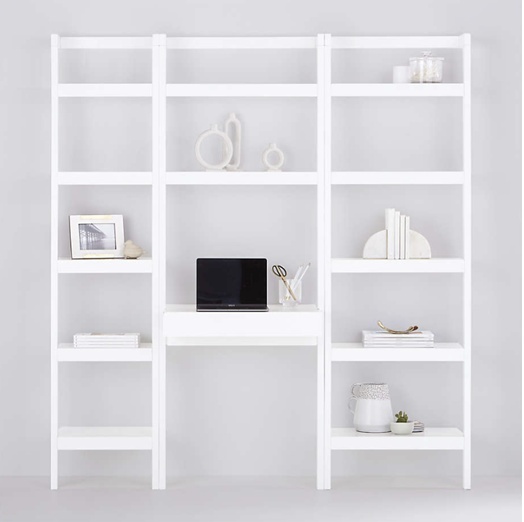 Crate & Barrel White Leaning Bookshelf and Desk