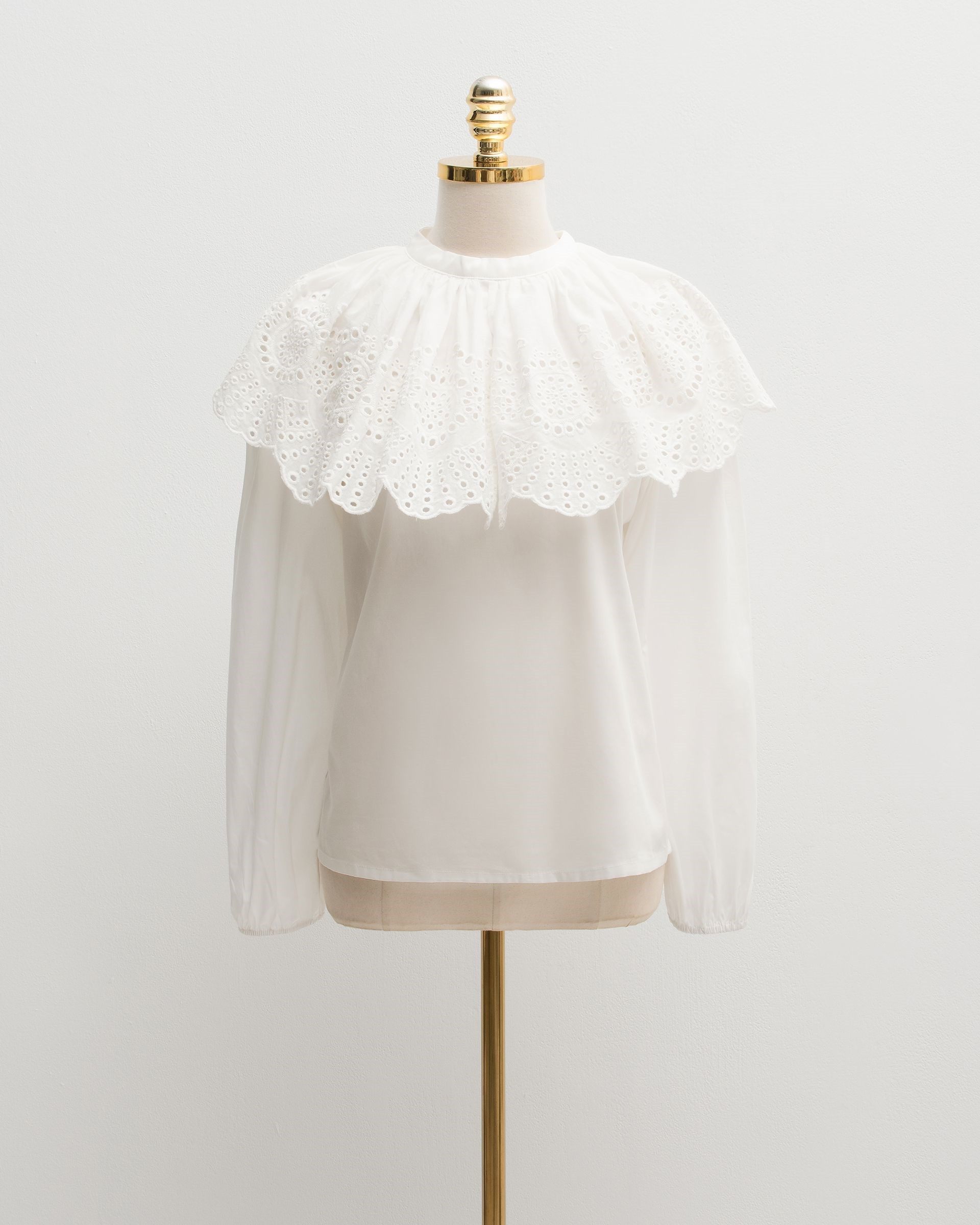 White Lace Ruffle Collar Puff Sleeve Elegant Blouse Top - photo 5