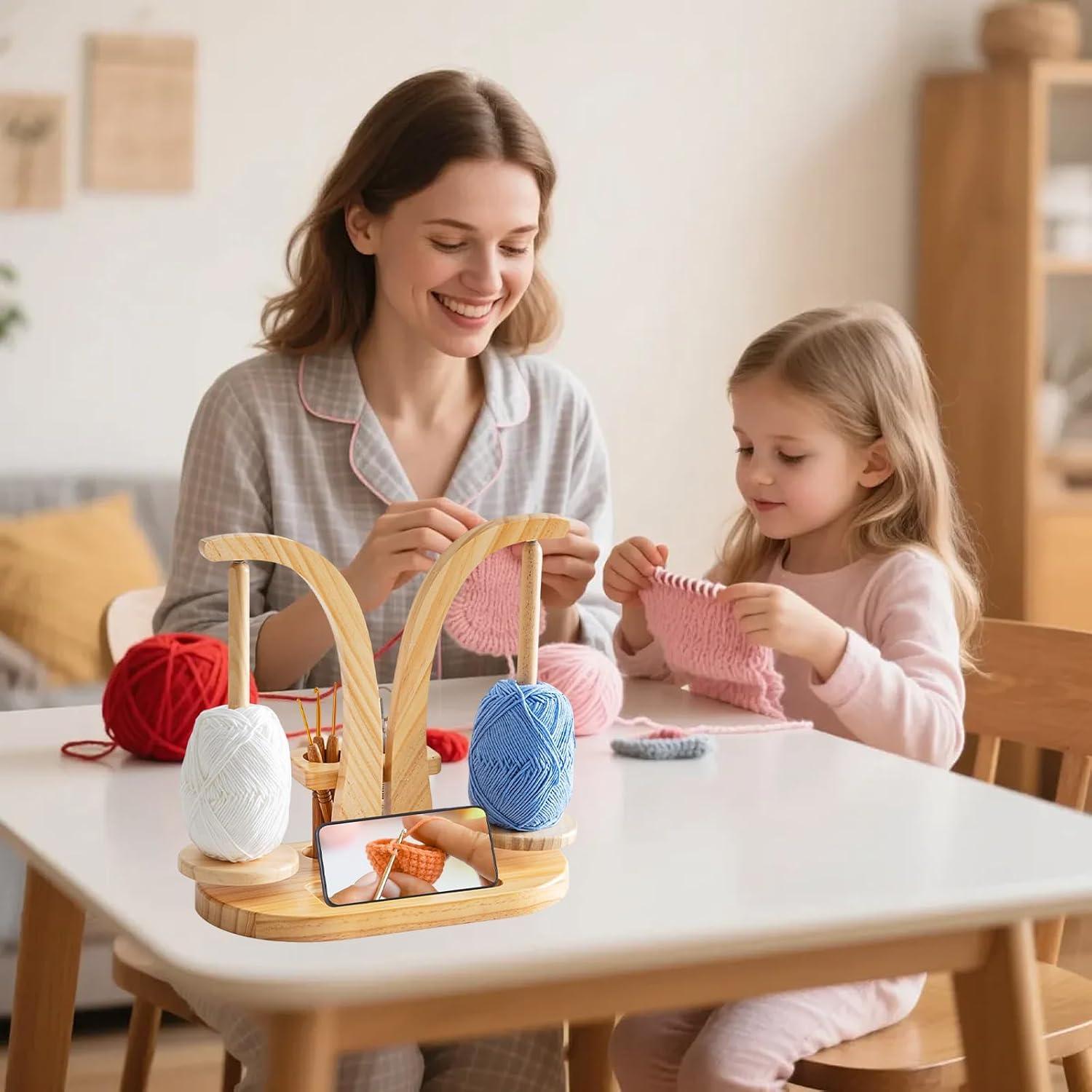 Wooden Yarn Holder & Winder with Phone Stand - photo 2