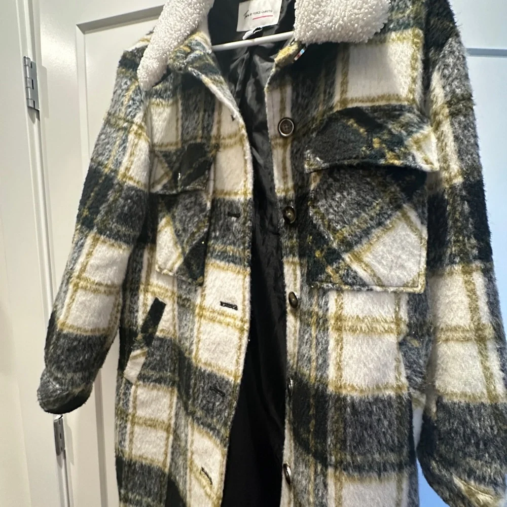 Plaid Sherpa-Lined Coat (with wool)