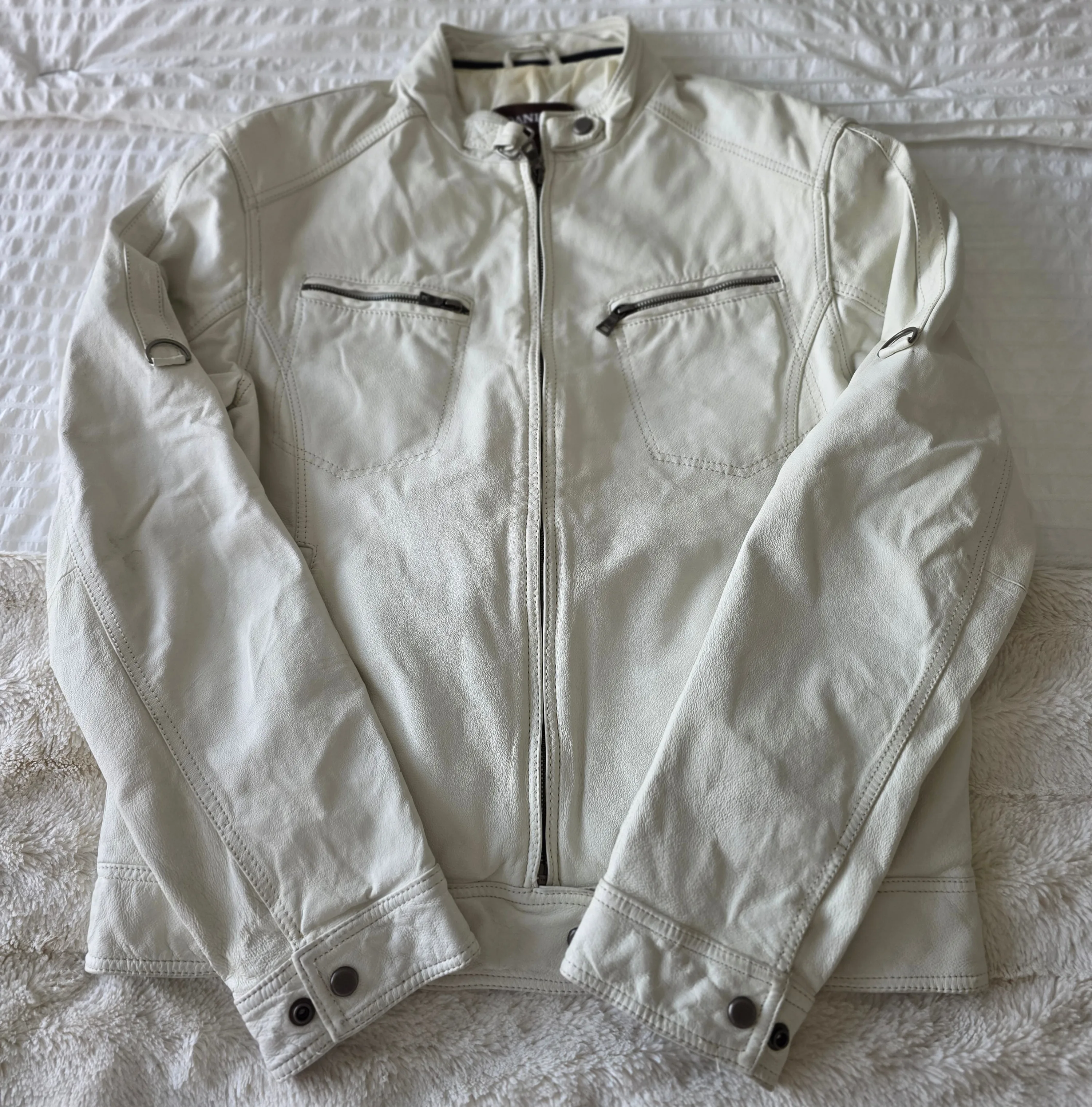 Danier /Vintage Leather Biker Style Jacket-Unisex-Cream/White - photo 5