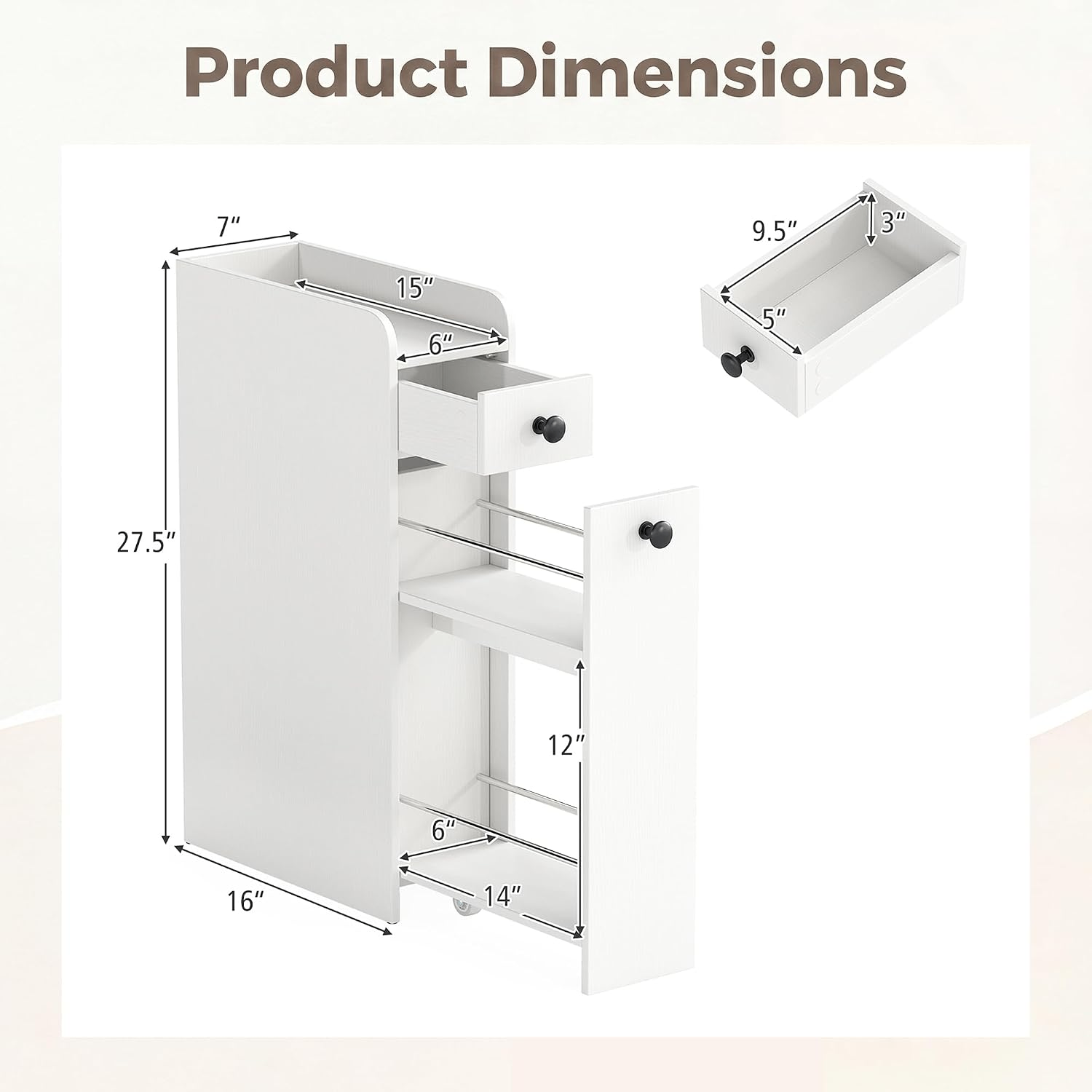 COSTWAY Slim Bathroom Cabinet 7 Inch Wide Storage Organizer
