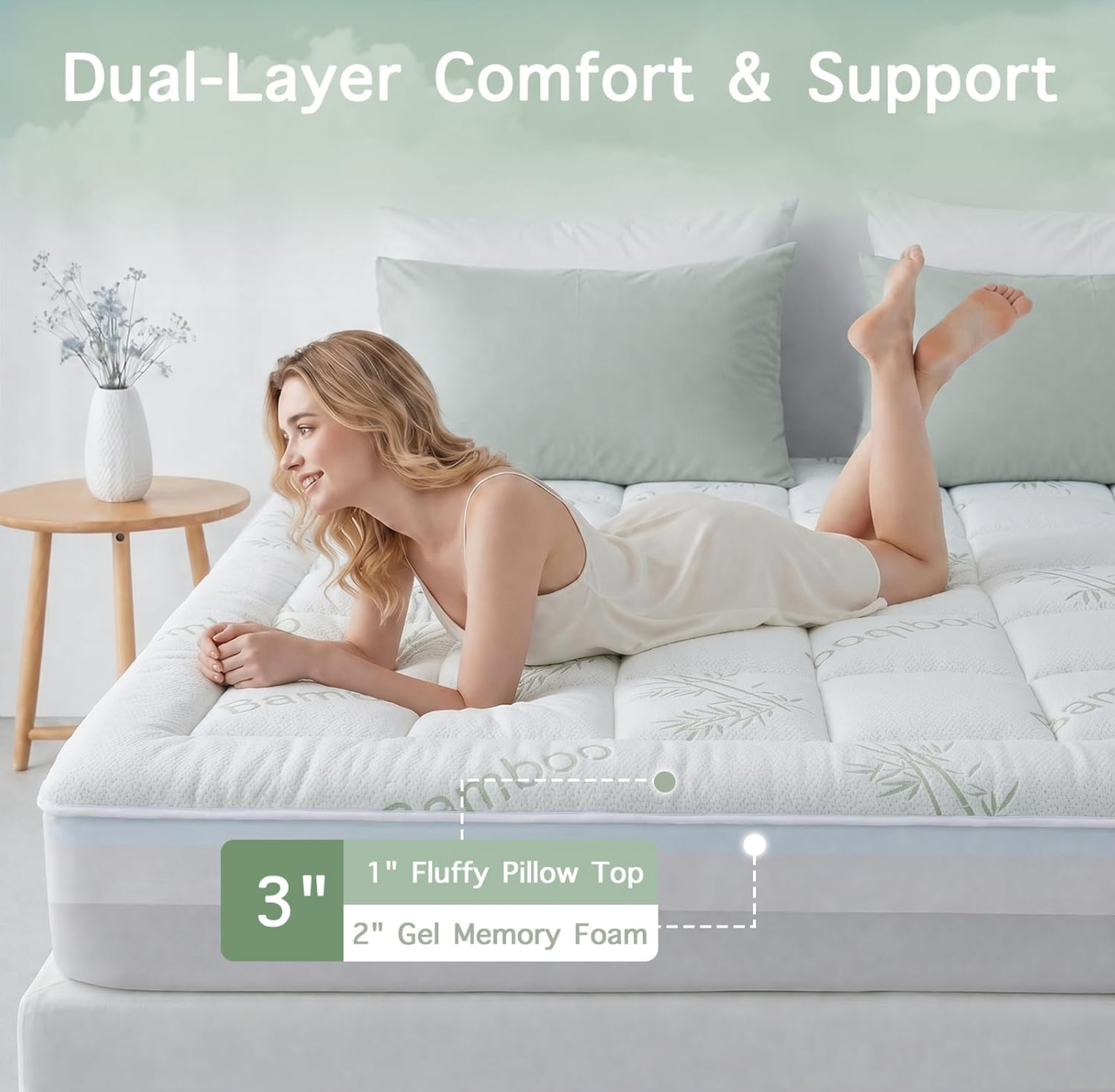 Memory Foam Mattress Topper + Bamboo Pillow Top (Twin) - photo 4