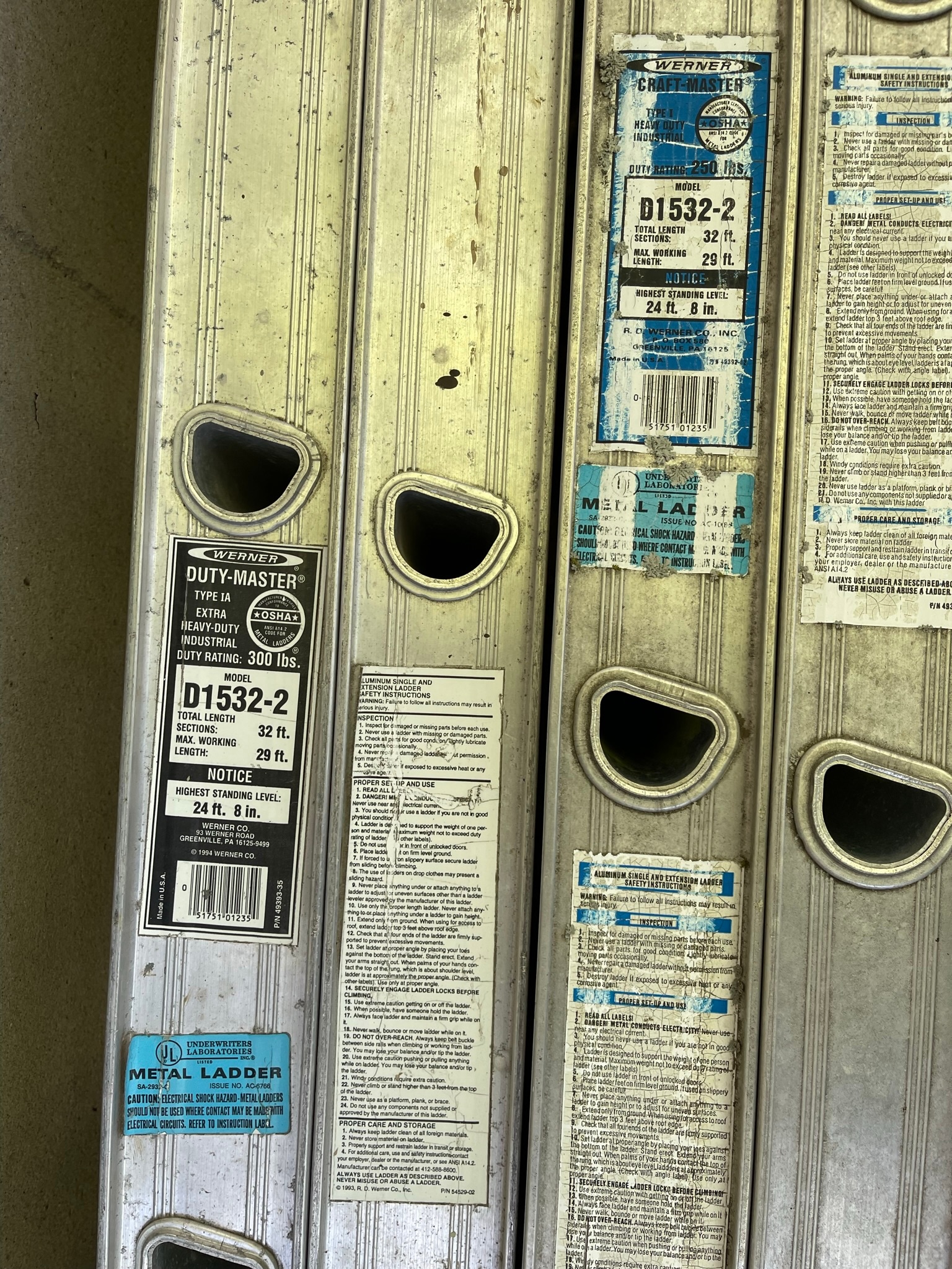 Werner 32 foot ladders (2) D1532-2 Duty Master Aluminum Ladder