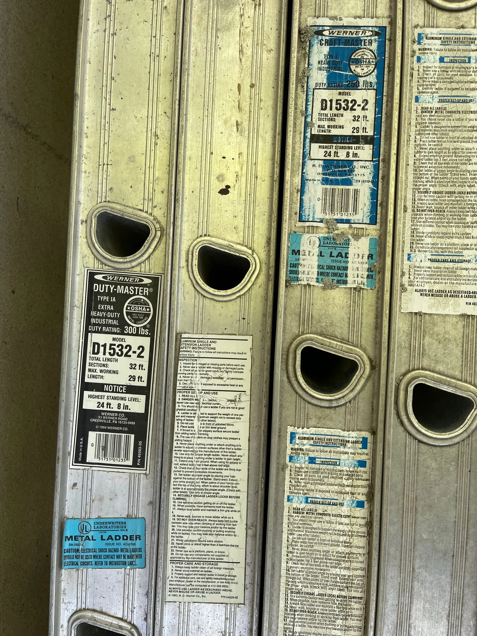 Werner 32 foot ladders (2) D1532-2 Duty Master Aluminum Ladder