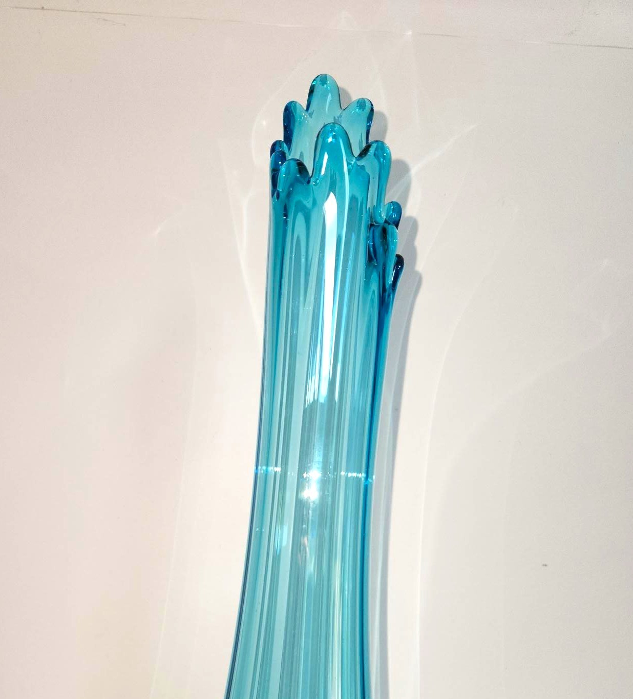 MCM Peacock Blue Swung Glass Vase Fat Bottom Ribbed 18.5" - photo 5