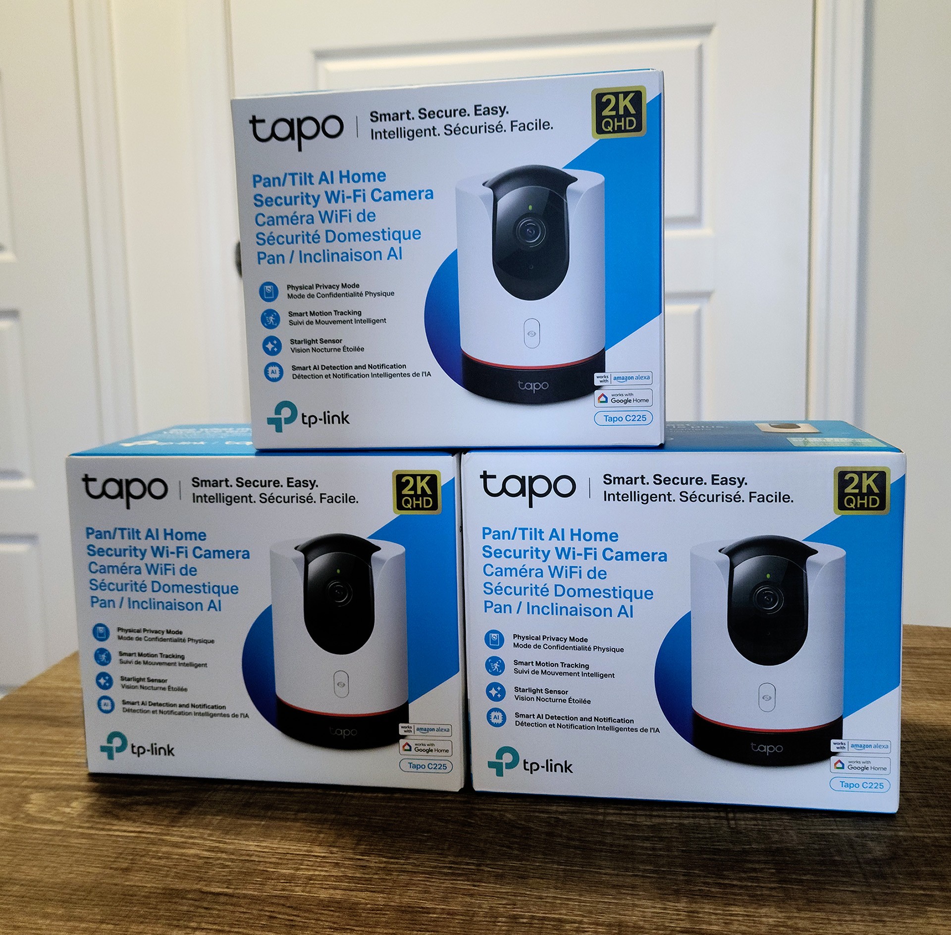 Tapo C225 Pan/Tilt AI Home Security Wi-Fi Camera (3-Pack)