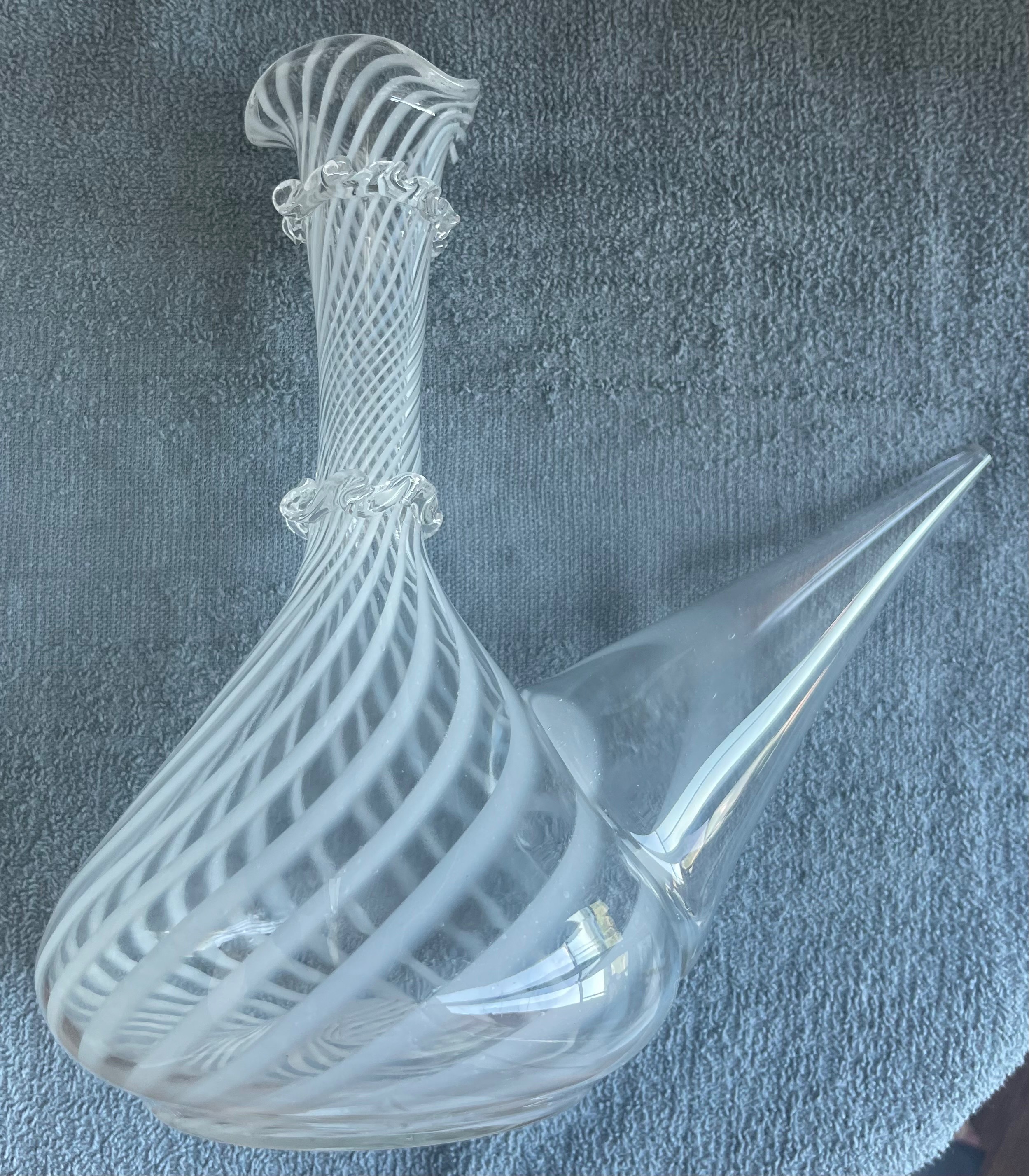 Antique Hand-Blown Glass Porron Wine Pitcher (Latticino Swirl) - photo 4