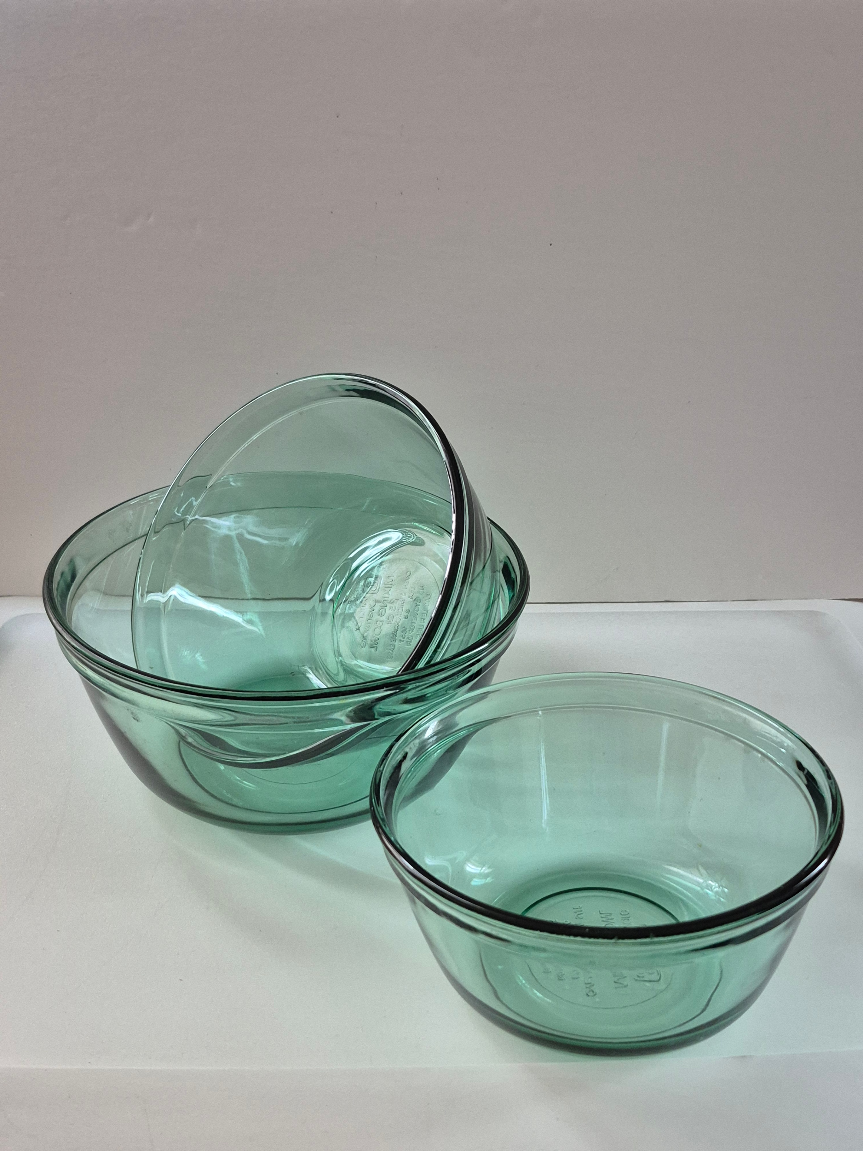 Vintage Anchor Hocking Green Glass Mixing Bowls-Set of 3