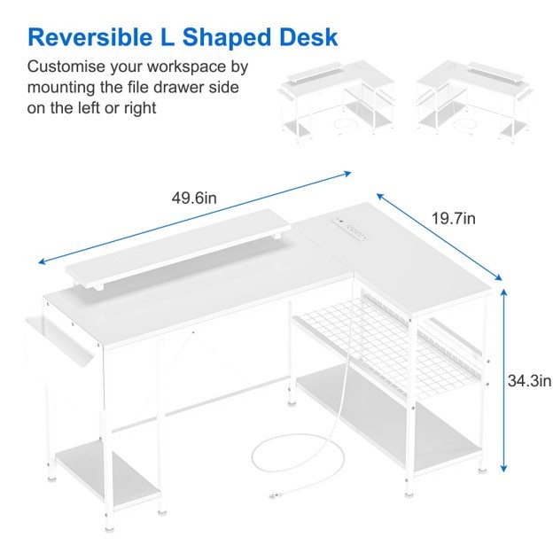 Garvee L‑Shaped Computer Desk – RGB LED + Power Outlets - photo 4