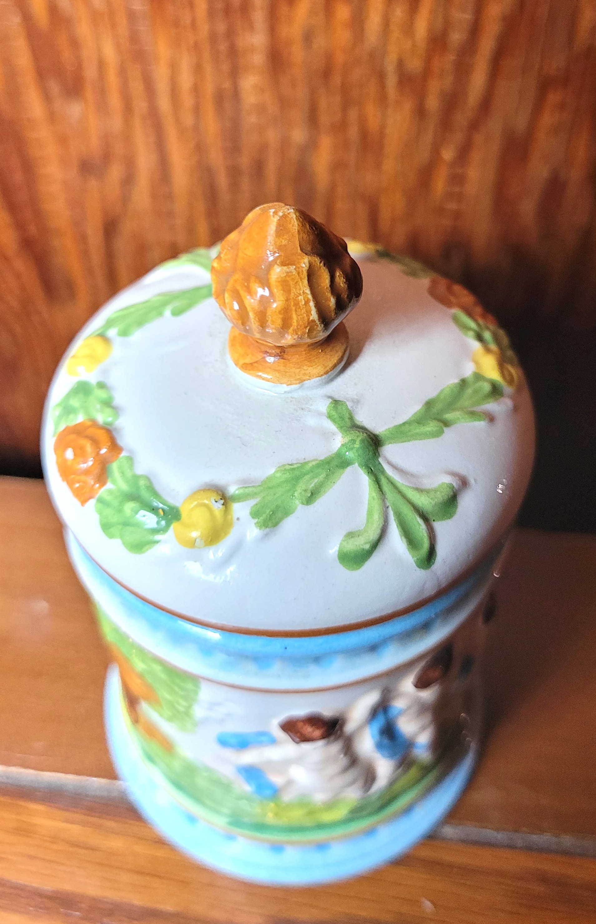 1965 Italian Ceramic Cherub Putti Lidded Jar | Hand Painted - photo 2