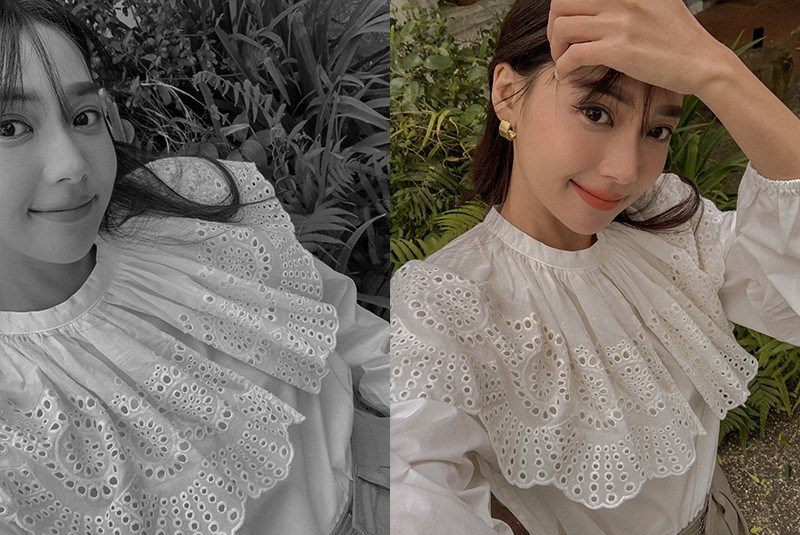 White Lace Ruffle Collar Puff Sleeve Elegant Blouse Top - photo 2