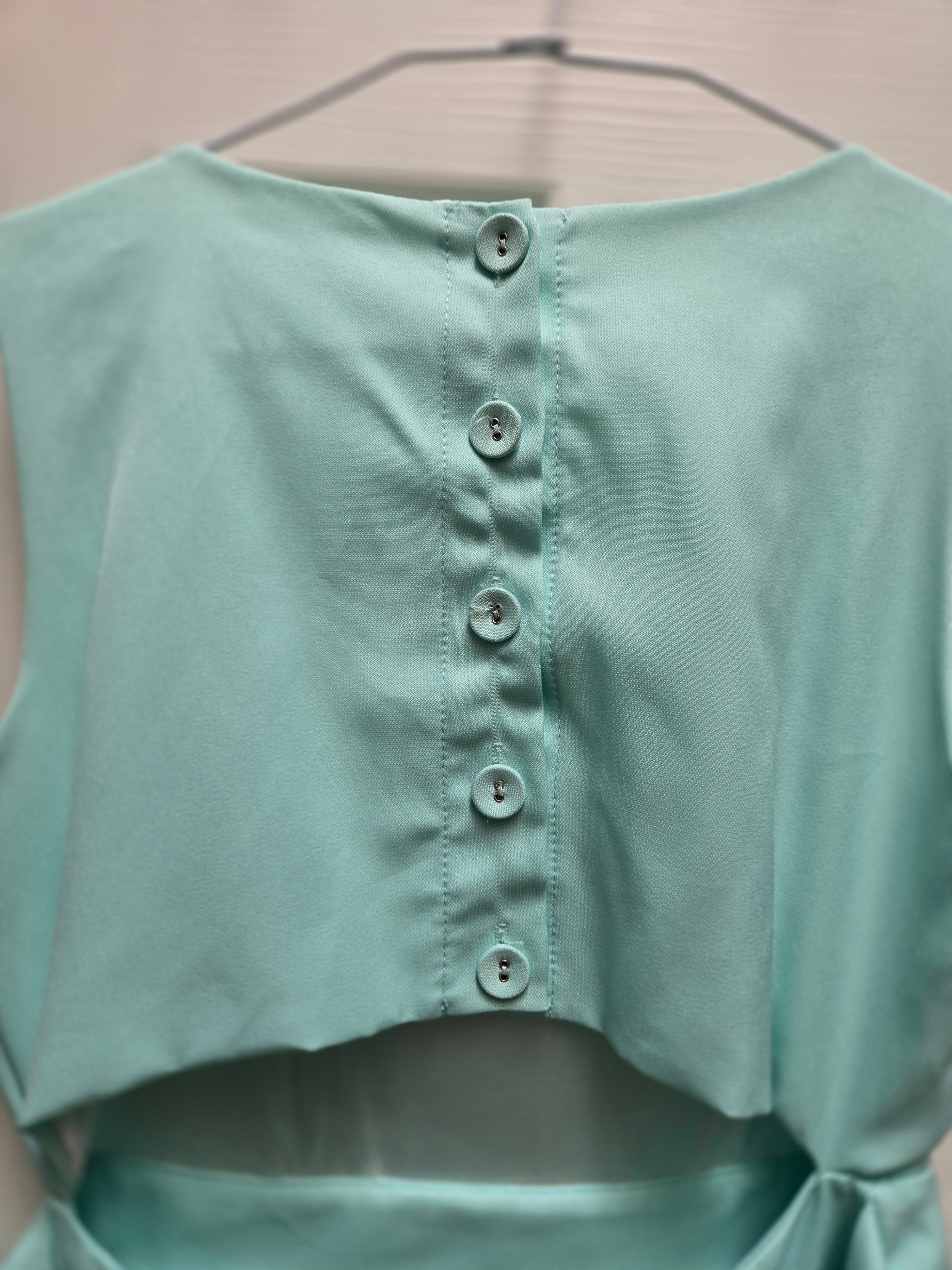 Cute Summer Mint Green Sleeveless Cutout Dress with Buttons - photo 5