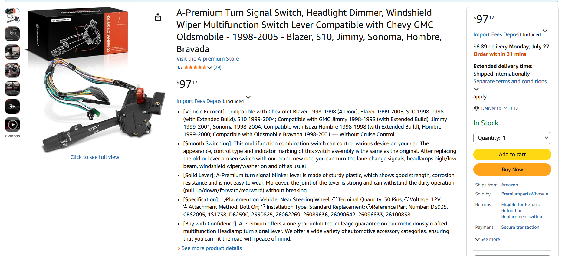 A-Premium Turn Signal Switch, Headlight Dimmer, Windshield Wiper - photo 3