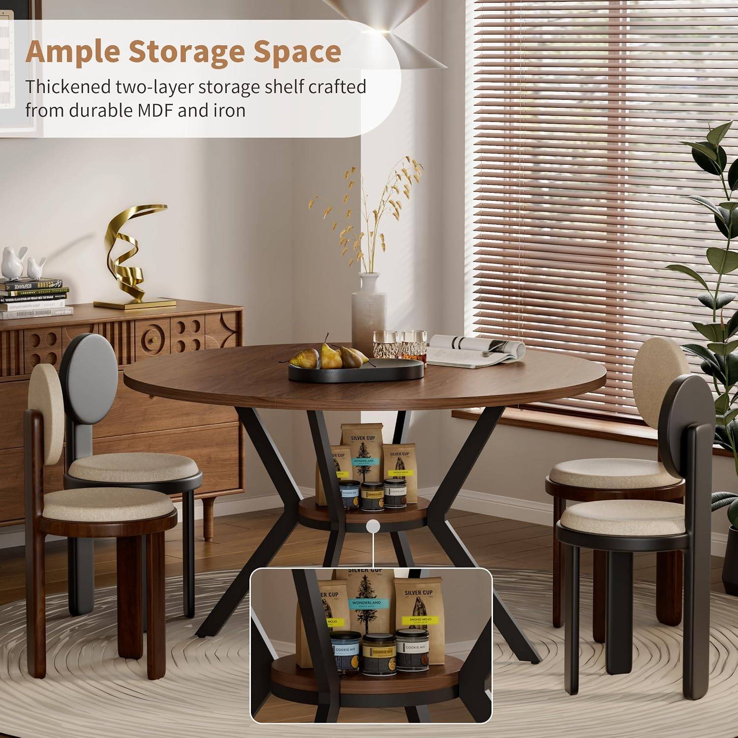 42" Round Wooden Dining Table for 4 with Storage Shelf BNIB - photo 5