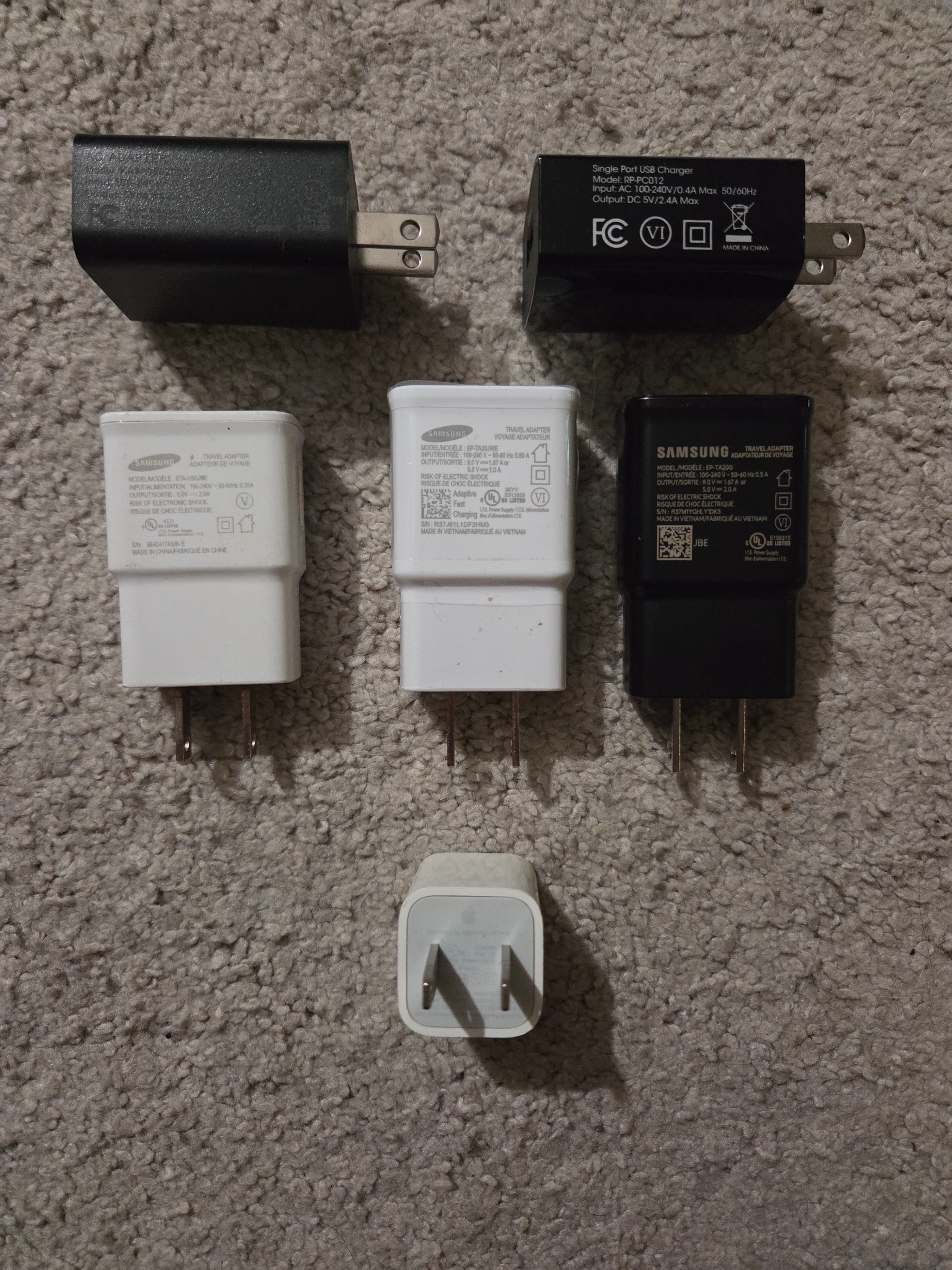 Assorted USB Wall Charger Adapters - Samsung, Apple, RAVPower