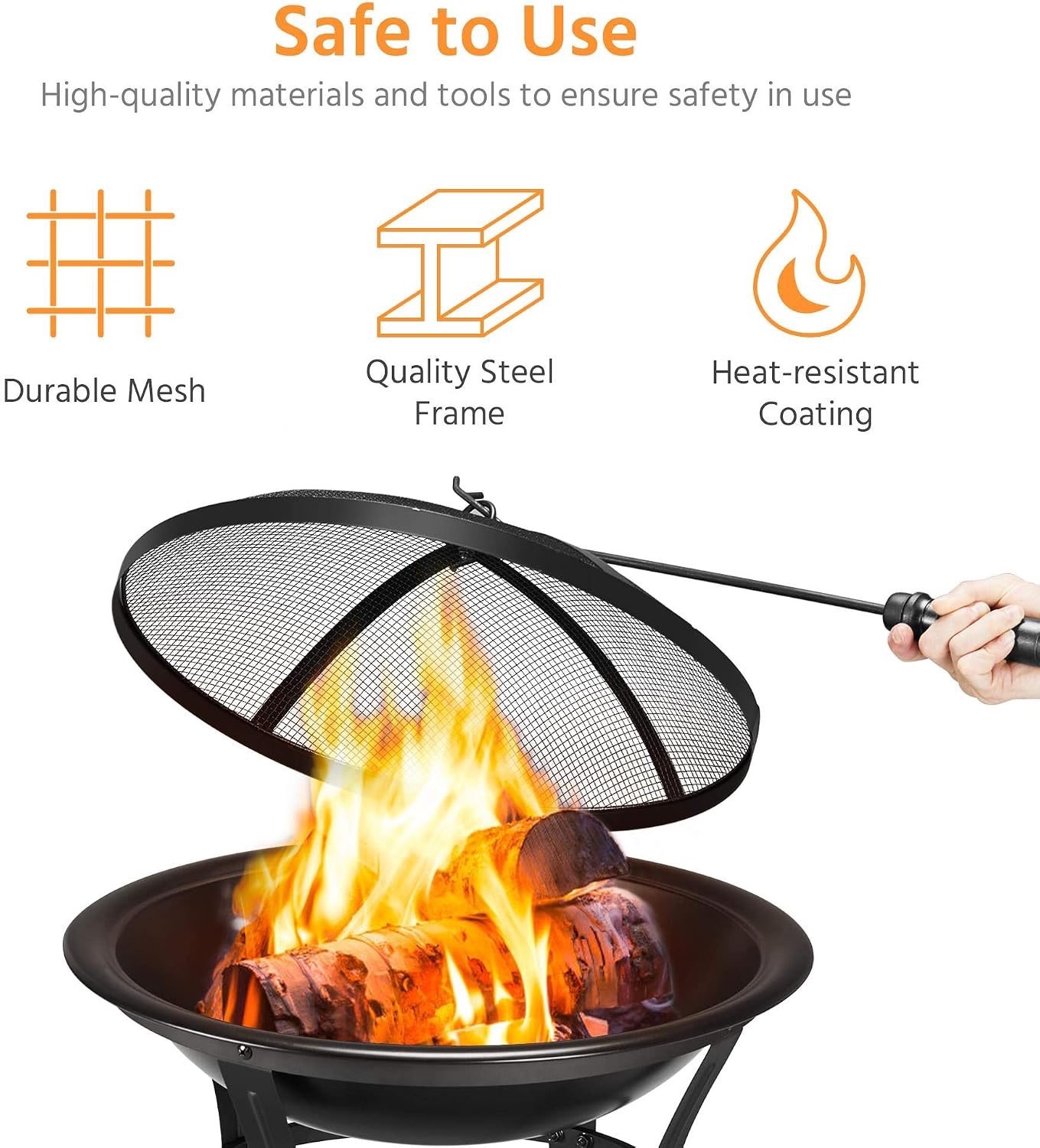 22inch Outdoor Fire Pit Steel Round Mesh Screen - photo 4