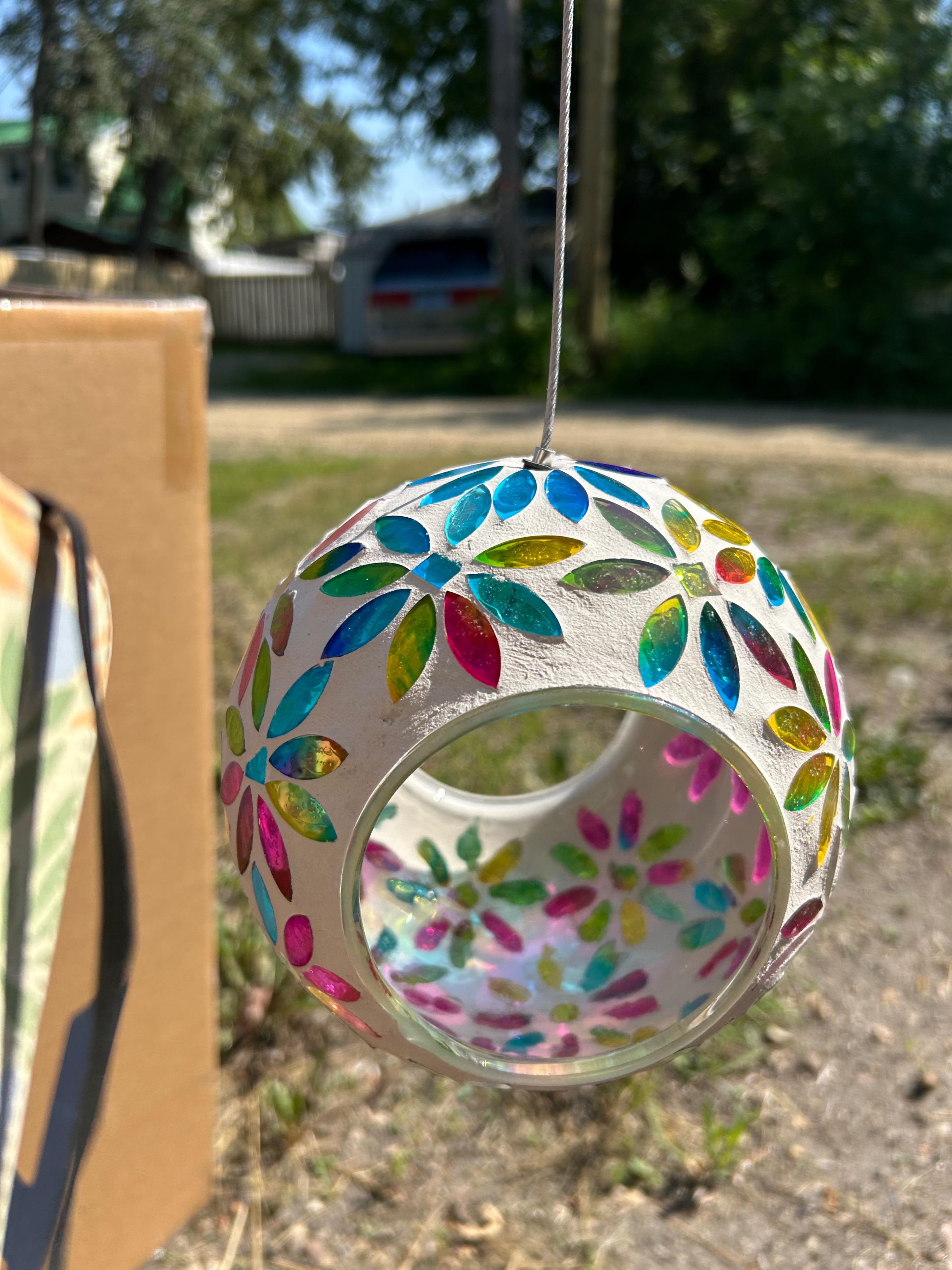 Plaster and Stained Glass Bird Perch/Feeder