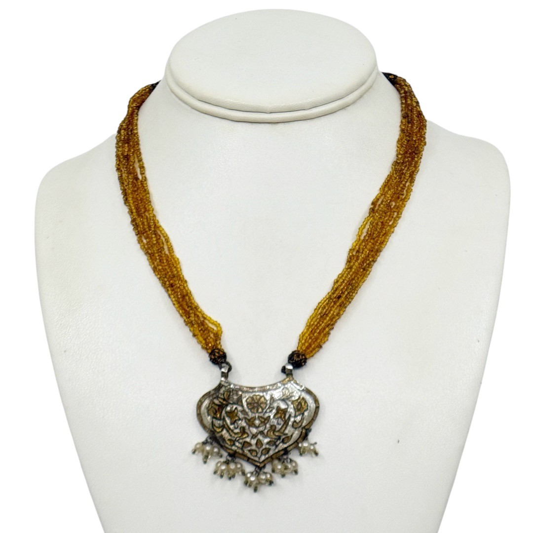 Indian 925 sterling silver pearl & enamel cord necklace - photo 2