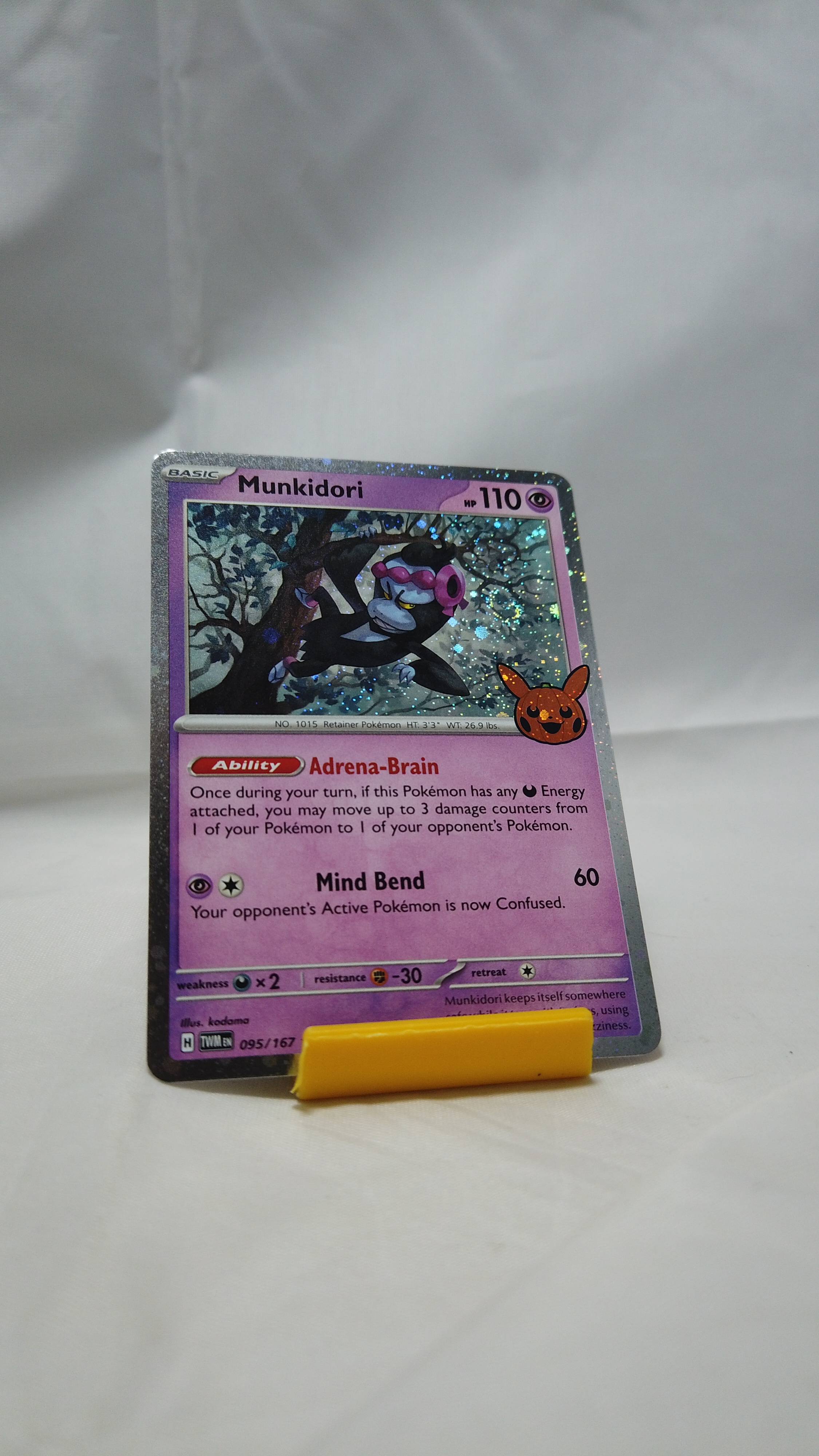 Pokemon Munkidori 095/167 Twilight Masquerade Pumpkin Stamp Holo
