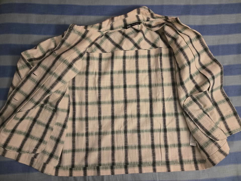 ZARA SHACKET JACKET WOMENS SMALL WHITE GREEN BLACK PLAID PATTERN - photo 3