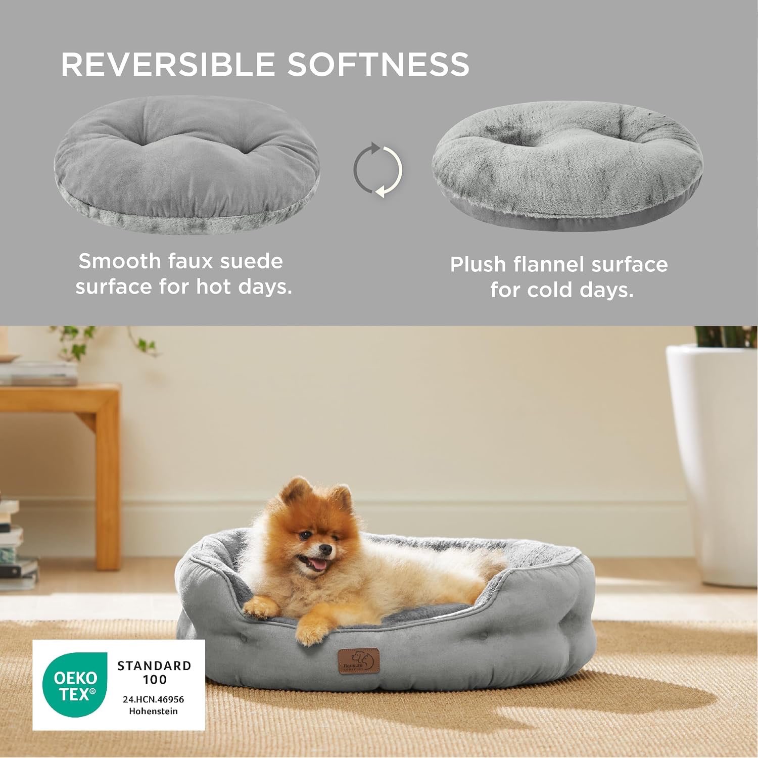 Grey Fleece/Suede Pet Bed - 64L x 53W x 20H cm - photo 2