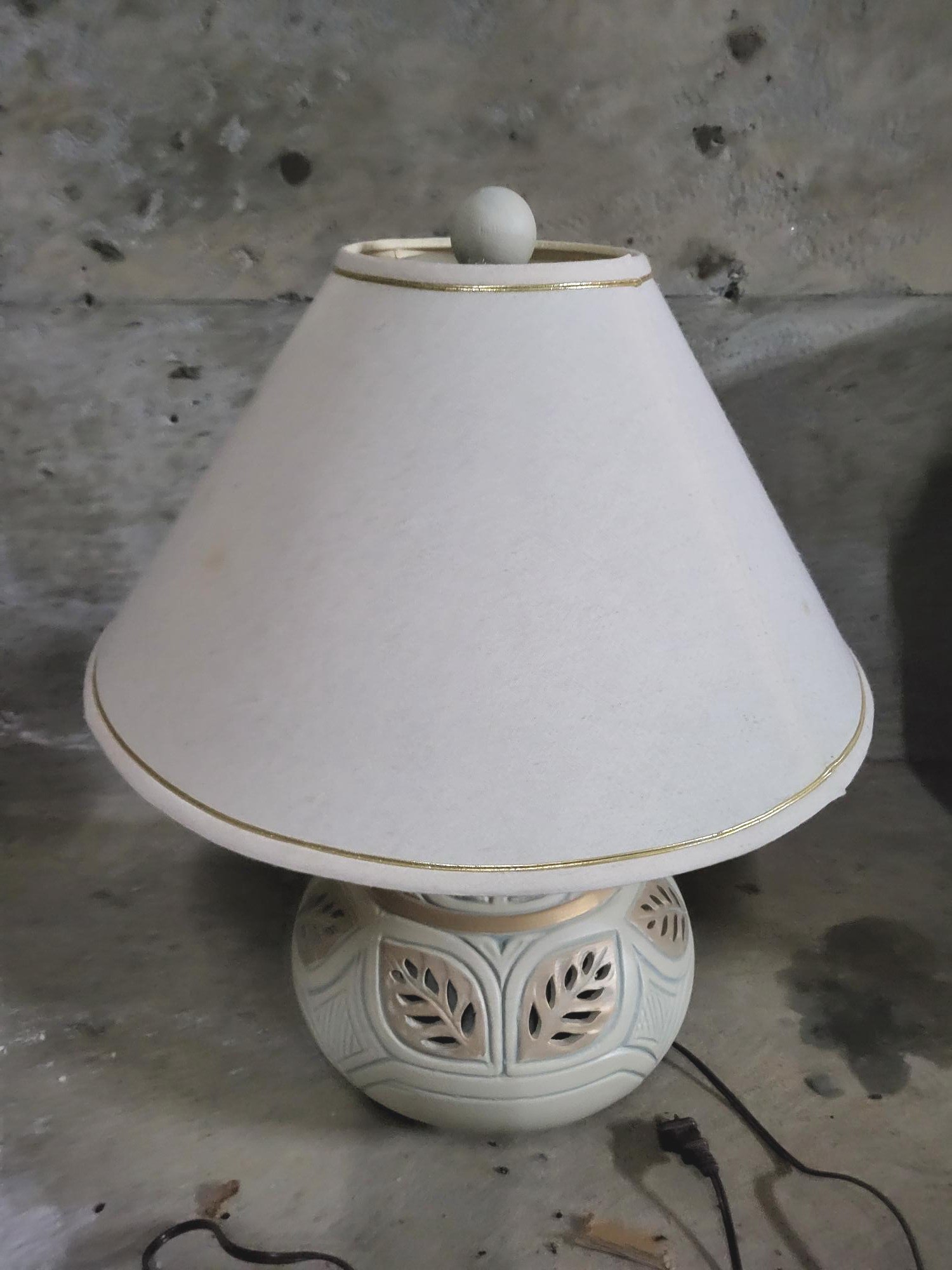 White Ceramic Table Lamp with Decorative Cutouts
