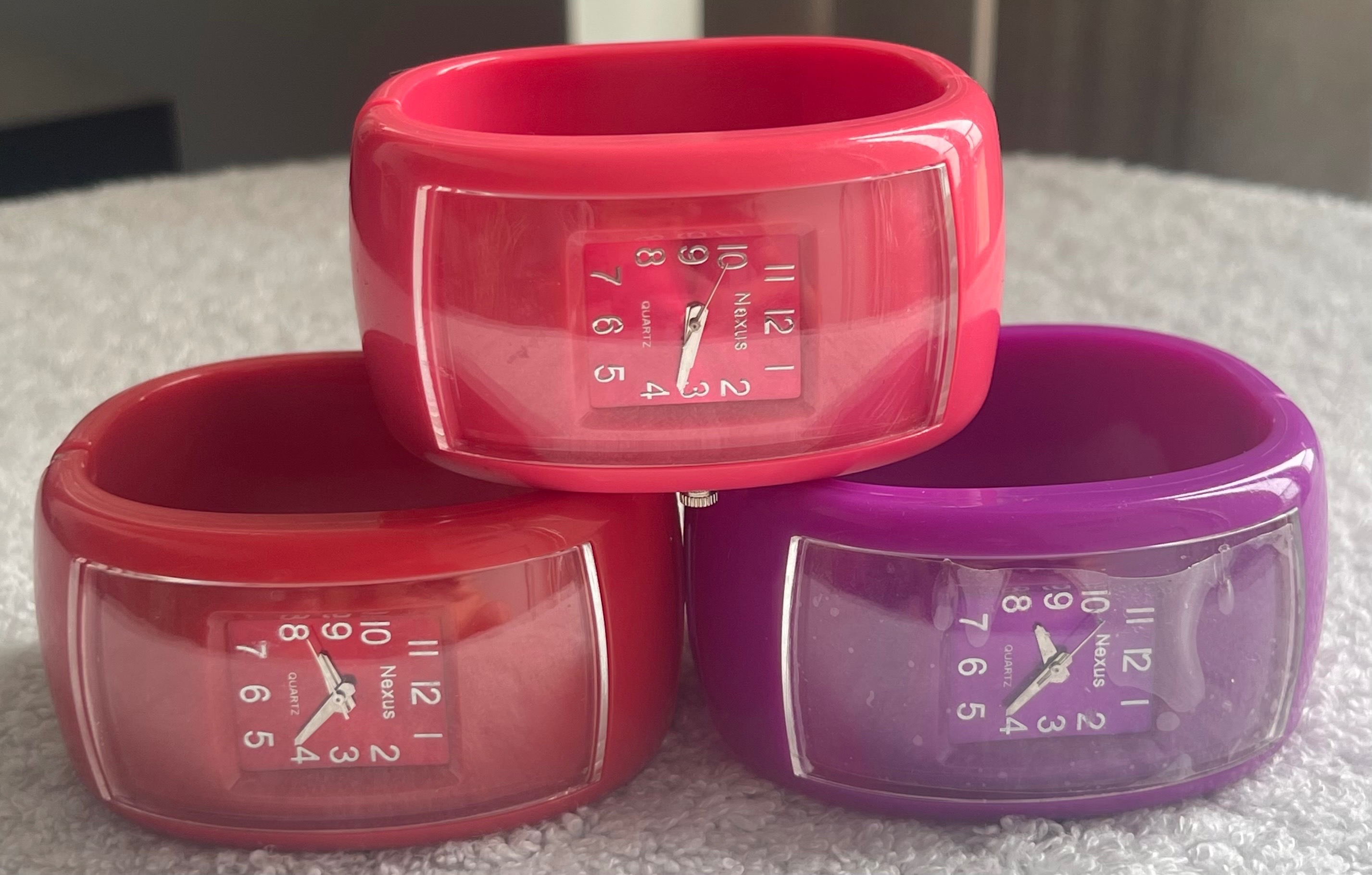 Set of 3 Y2K Chunky Acrylic Bangle Watches (Needs Batteries)