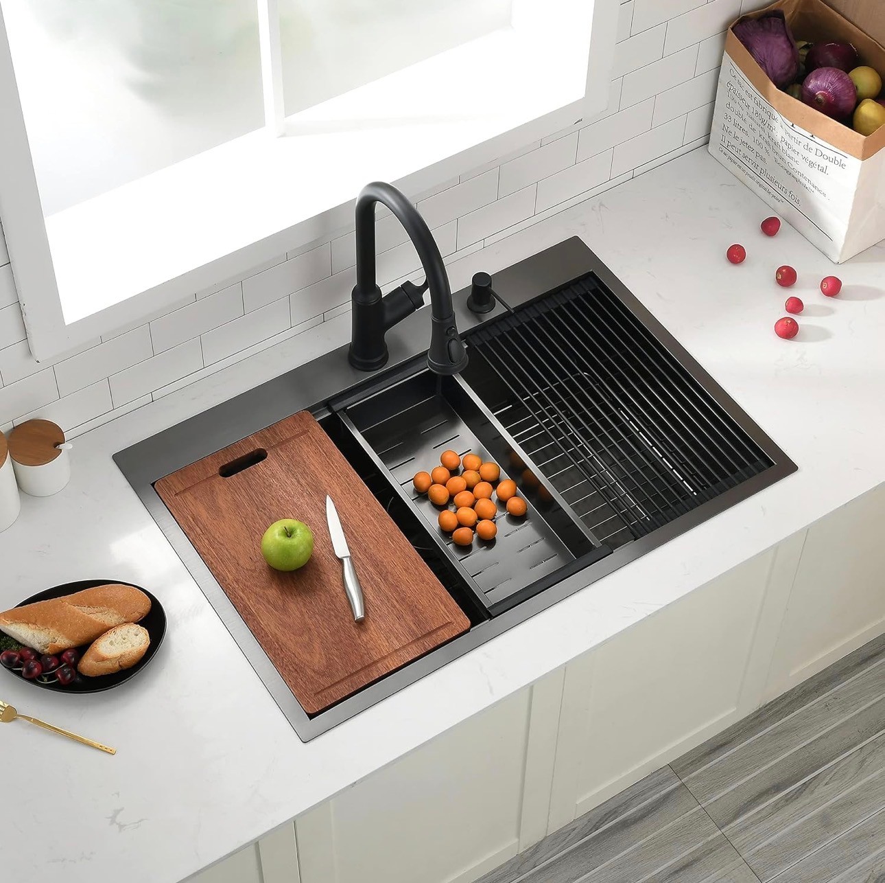 NEW: Black Drop in Double Bowl 60/40 Kitchen Sink 33x22 16Gauge - photo 3