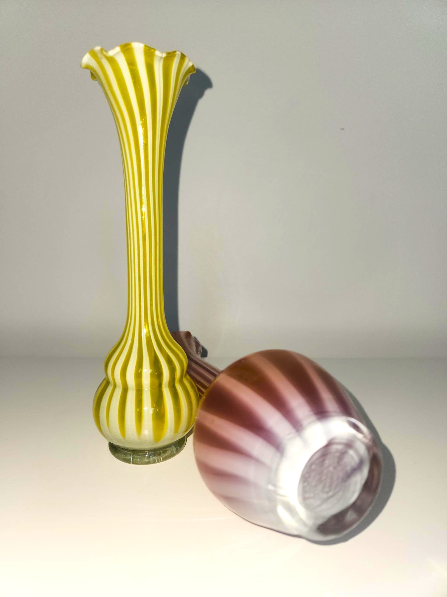 Vintage Art Glass Bud Vases, Yellow & Blood Orange - photo 2