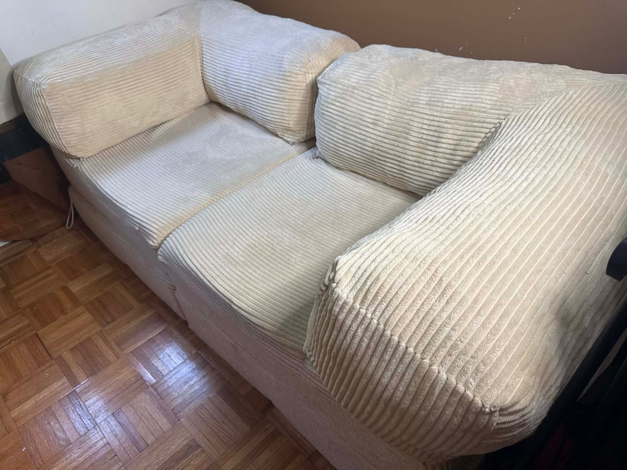 2-Seater Corduroy Loveseat with Upholstered Cushion- Light Beige - photo 3
