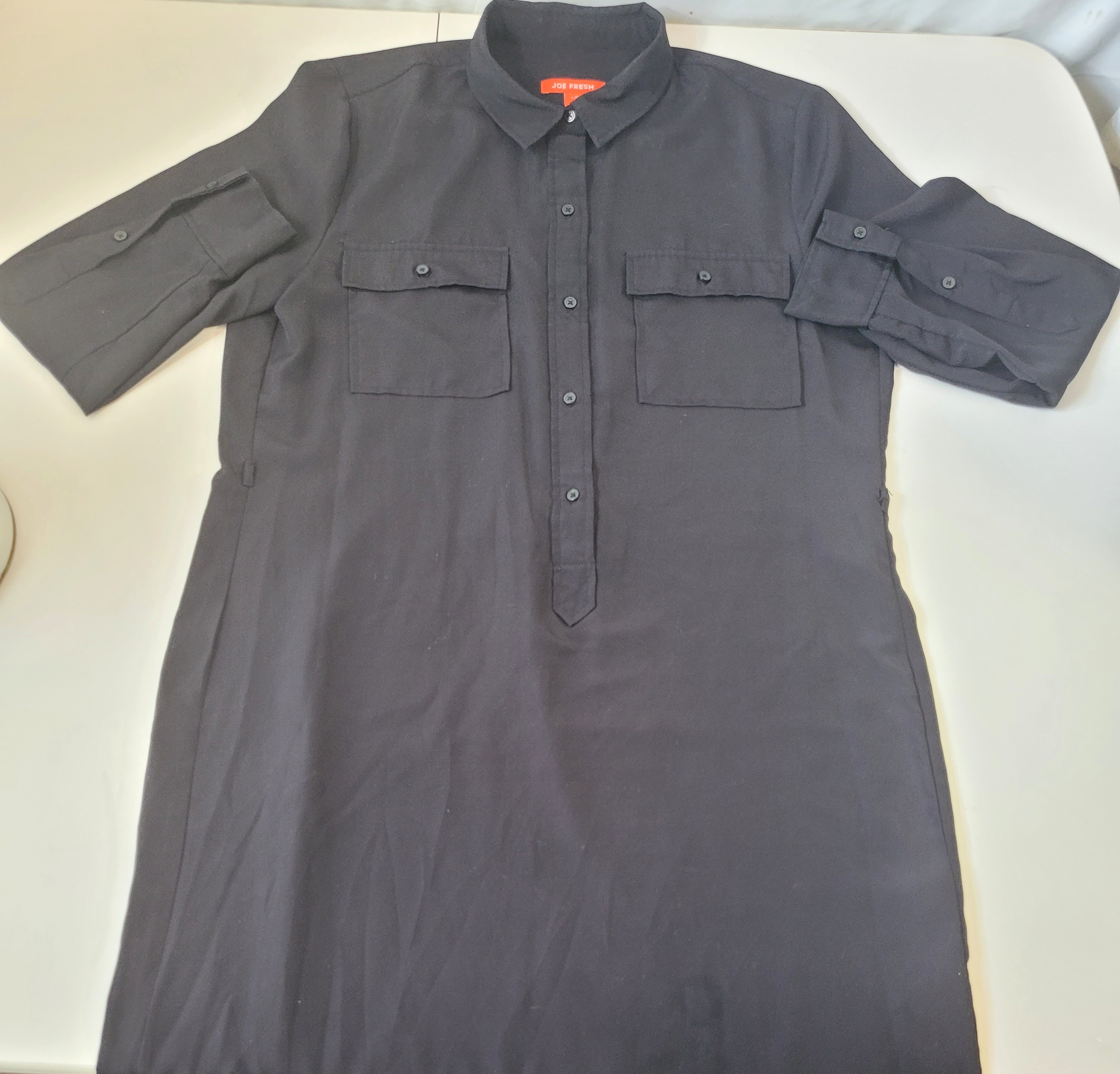 Joe Fresh Black Long Sleeve Button Front Shirt Dress Side Slits - photo 2