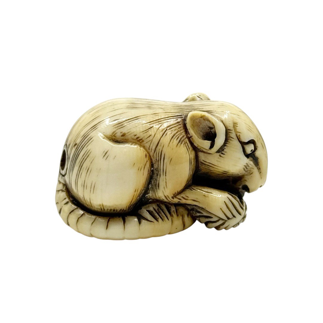 Showa period Japanese carved bone mice with corn netsuke - photo 4