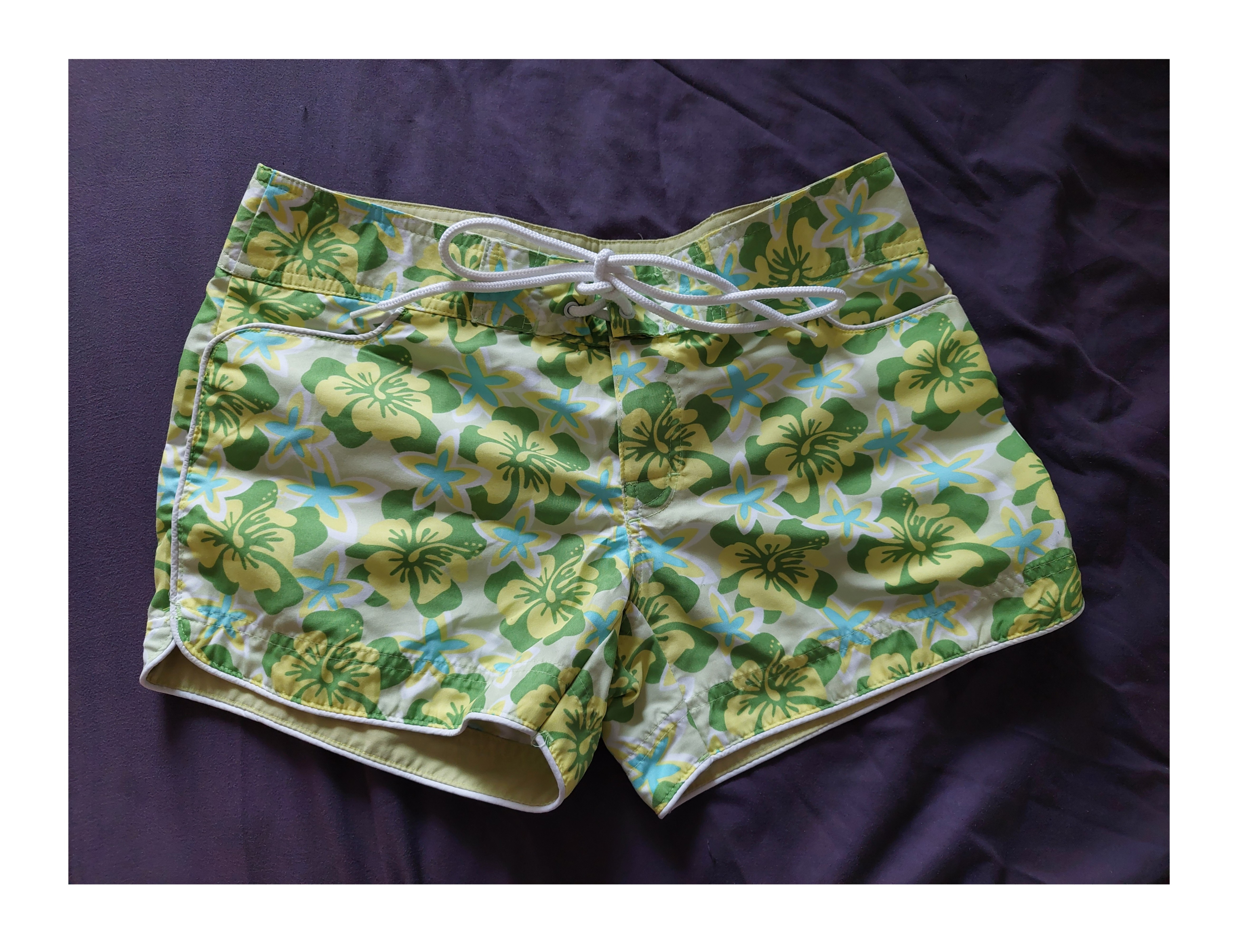 Women's Green Floral Beach Swim Board Shorts