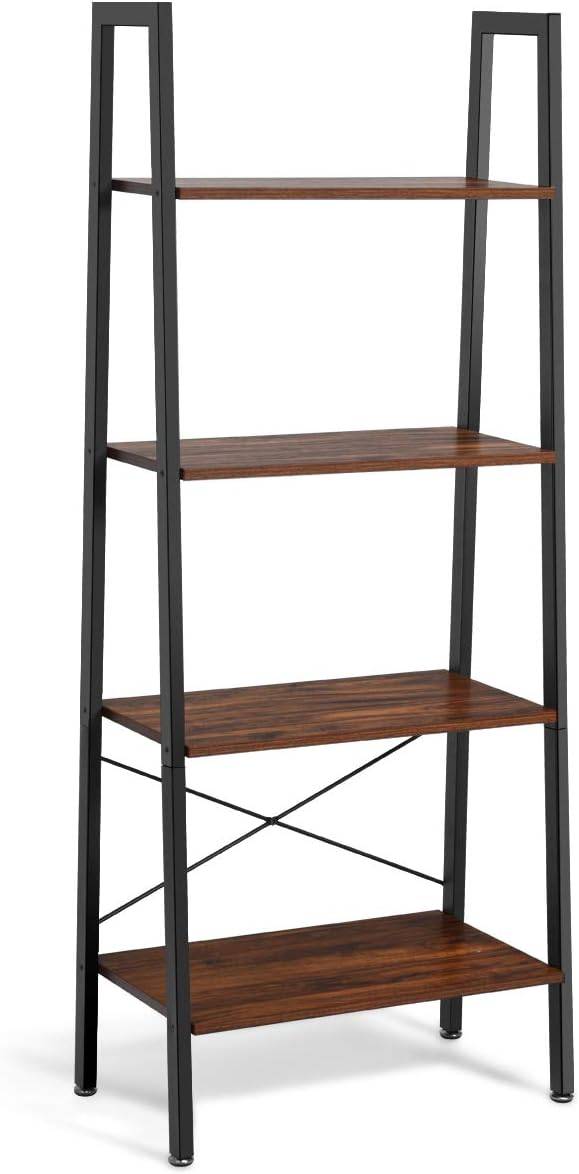 Giantex 4-Tier Ladder Shelf, Rustic Brown - Like New - photo 3