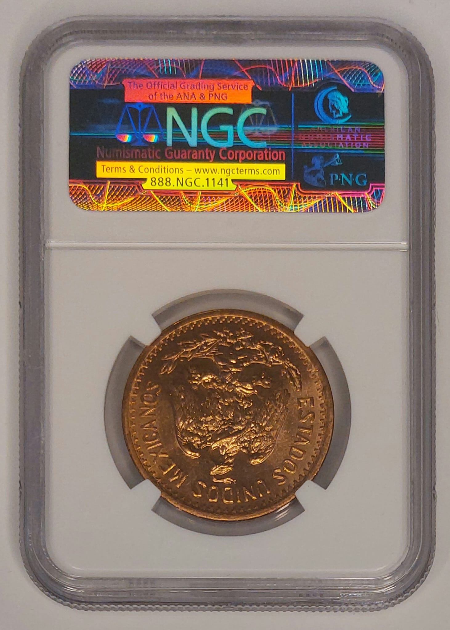 NGC Certified 1935 Mexico 10 Centavos Coin - Mint State 65 Red - photo 2