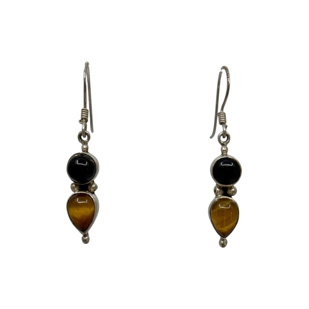 Sterling silver Tiger's eye & onyx drop earrings - GM1003 - photo 2
