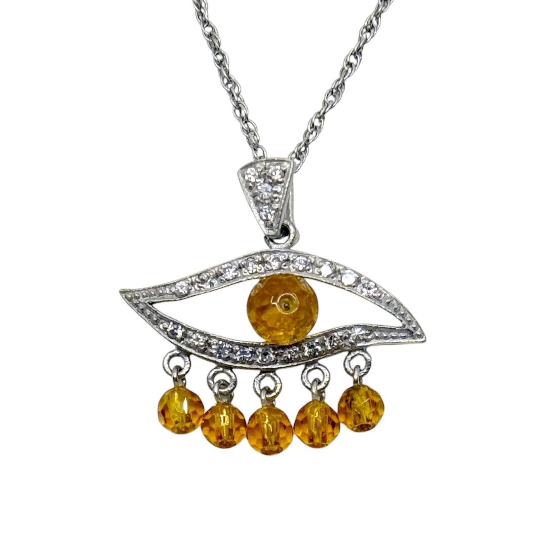 925 Sterling silver citrine & cubic zirconia evil eye pendant