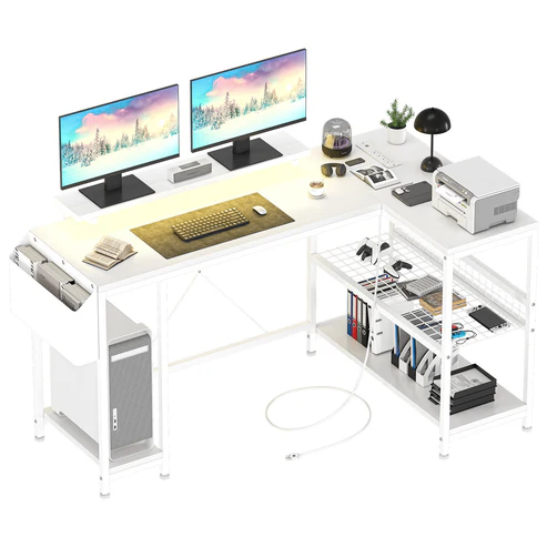 Garvee L‑Shaped Computer Desk – RGB LED + Power Outlets - photo 2