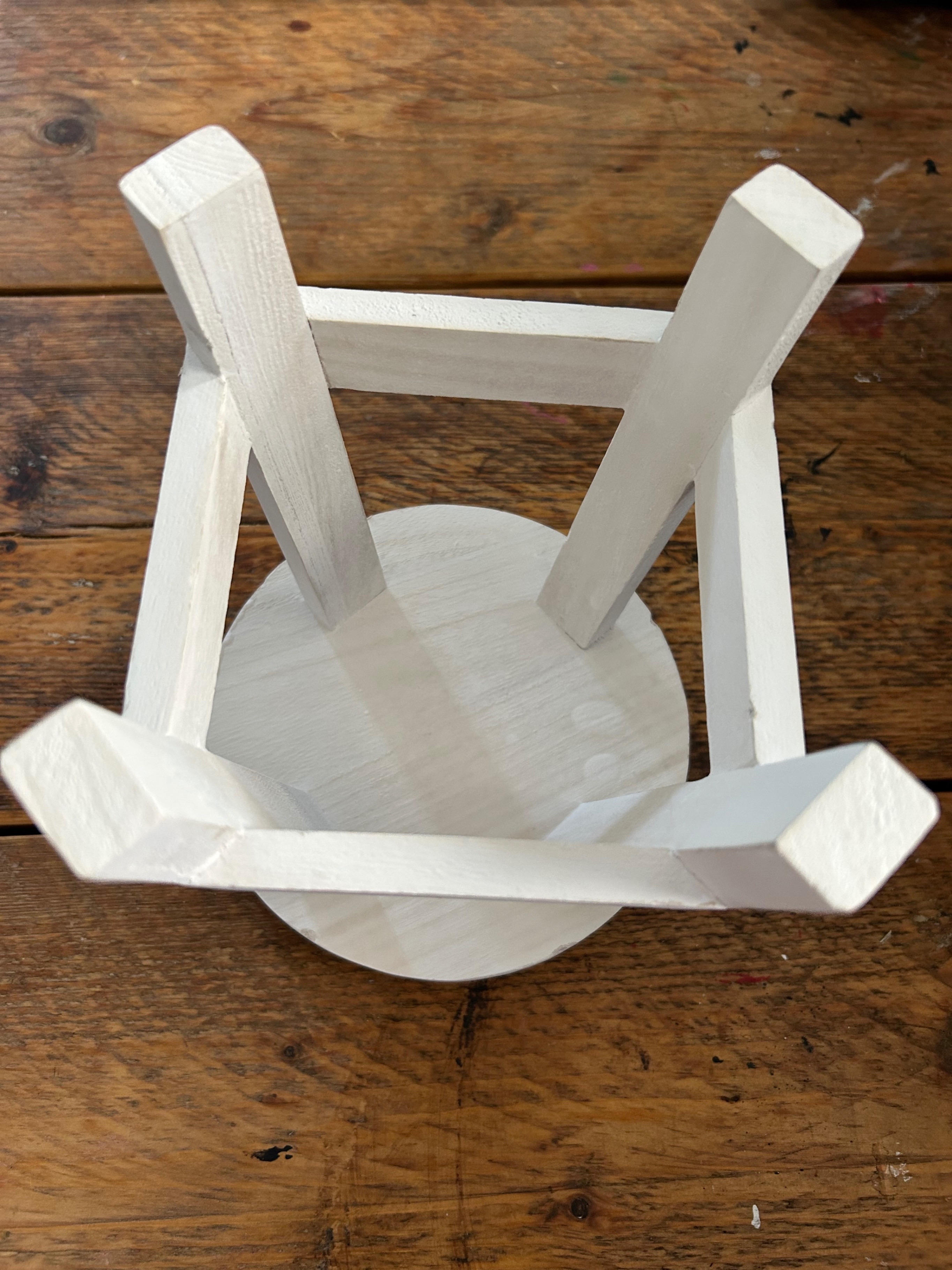 Small White Washed Wood Stool/Plant Holder - photo 3