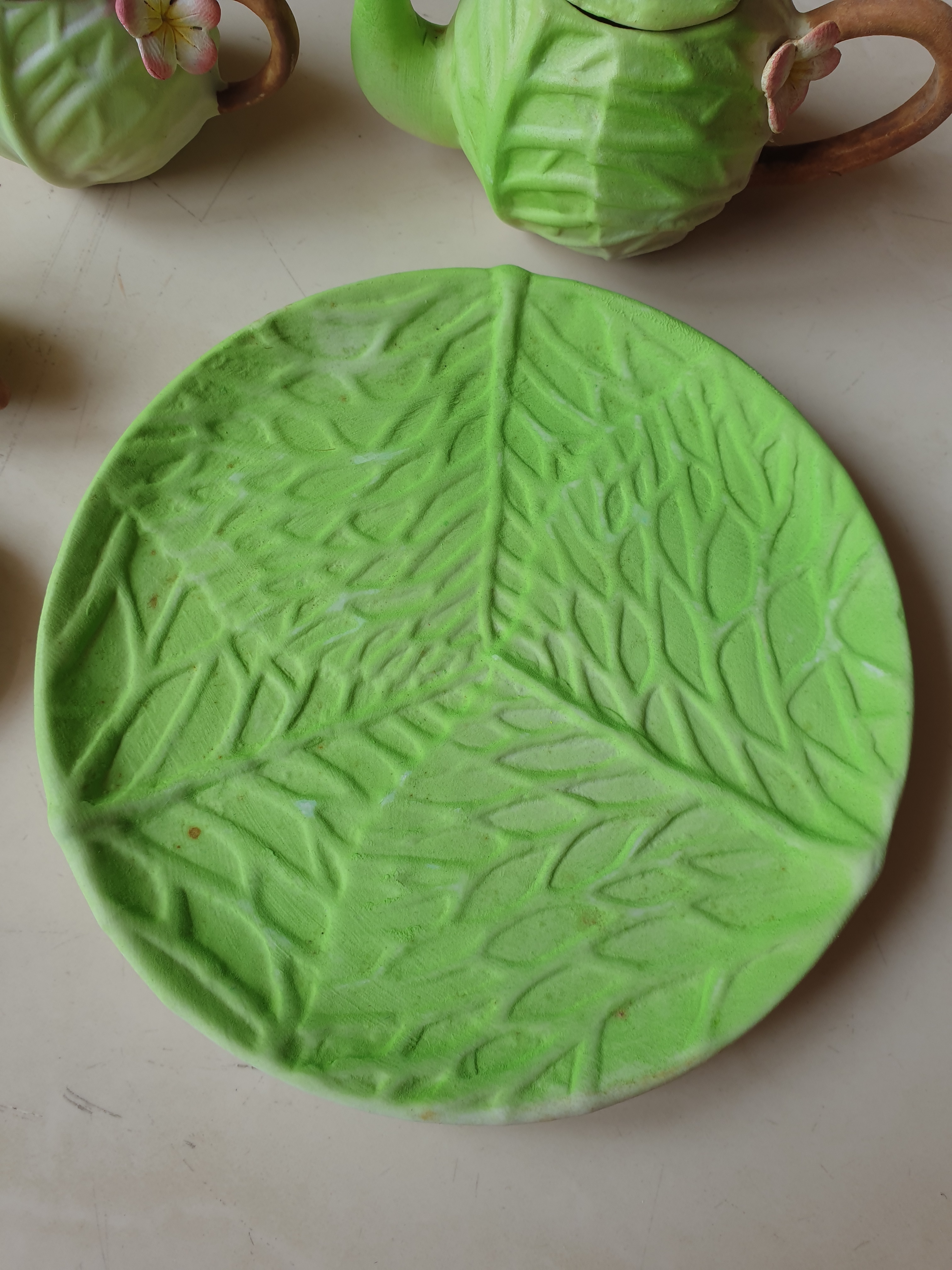 Vintage handmade miniature cabbage teacup plate set - photo 4