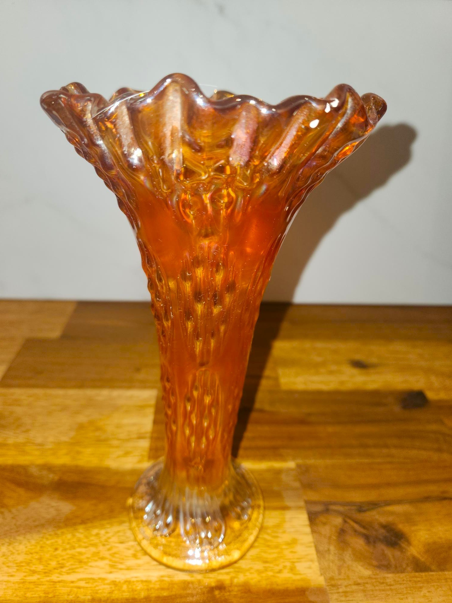 Fenton Marigold Carnival Glass Swung Glass Vase, "April Showers"