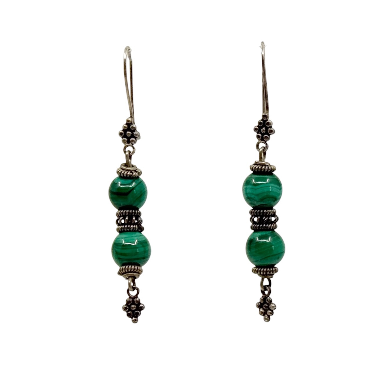 Vintage 925 sterling silver Malachite drop earrings