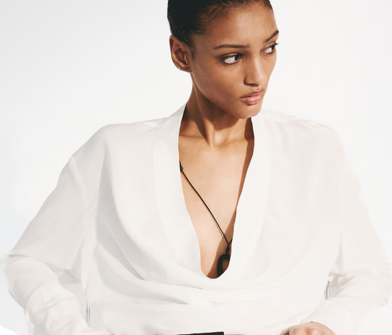 H&M NWT White Long Sleeve Cowl Neck Blouse - photo 2